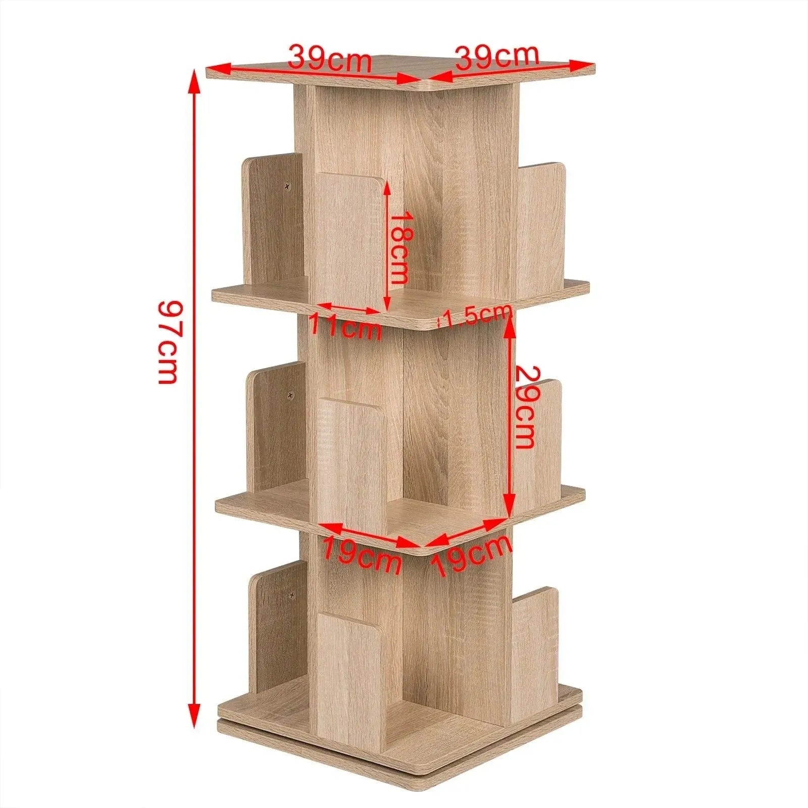 Feronza® 360° Draaiende Boekenkast – MDF Vloerkast met 3 Niveaus (39x39x97 cm) - Feronza