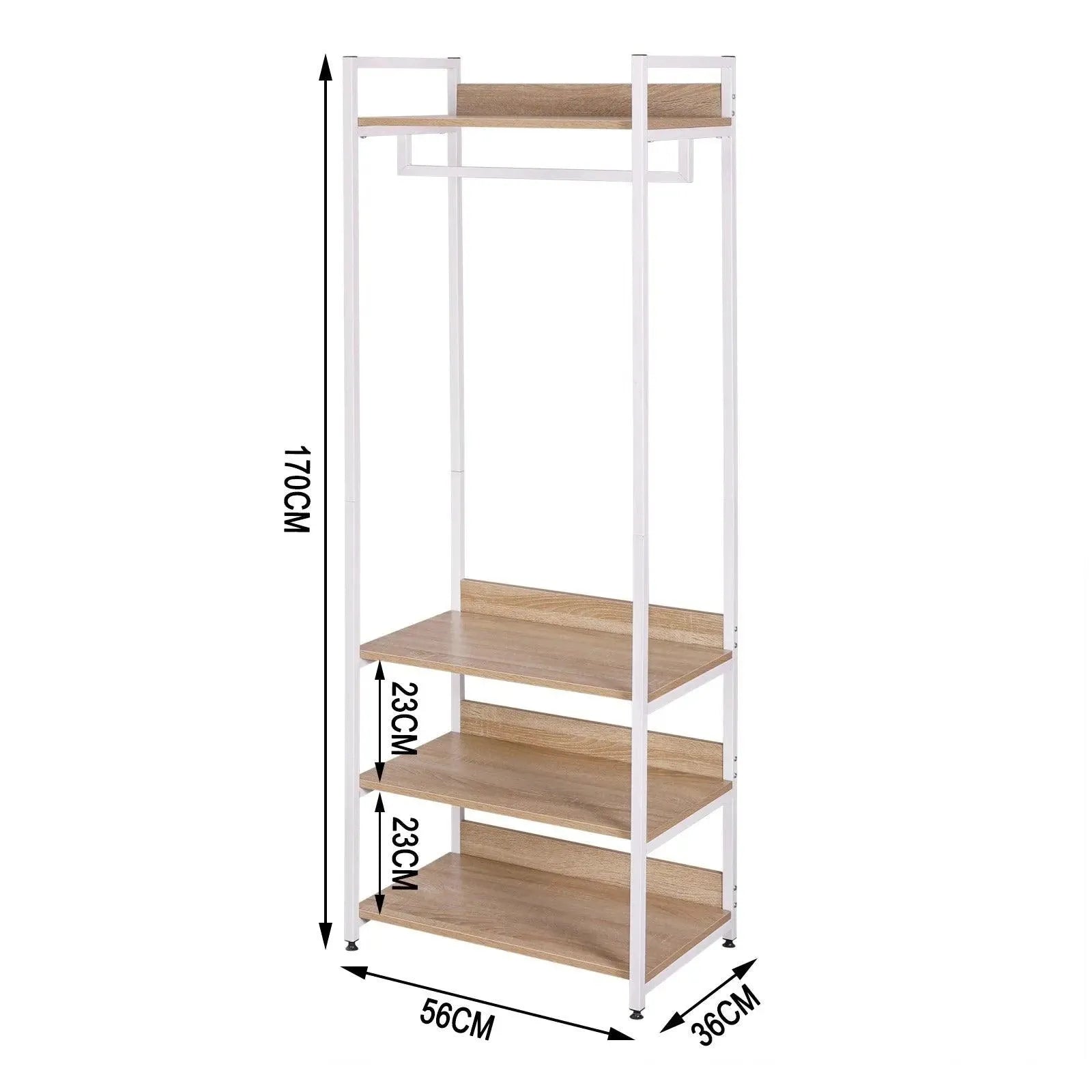 Feronza® Kledingrek met 3 Planken - Licht Eikenhouten Kast, Zwart/Wit, Jasrek, Kledingkast, Schoenenrek voor Slaapkamer - Feronza