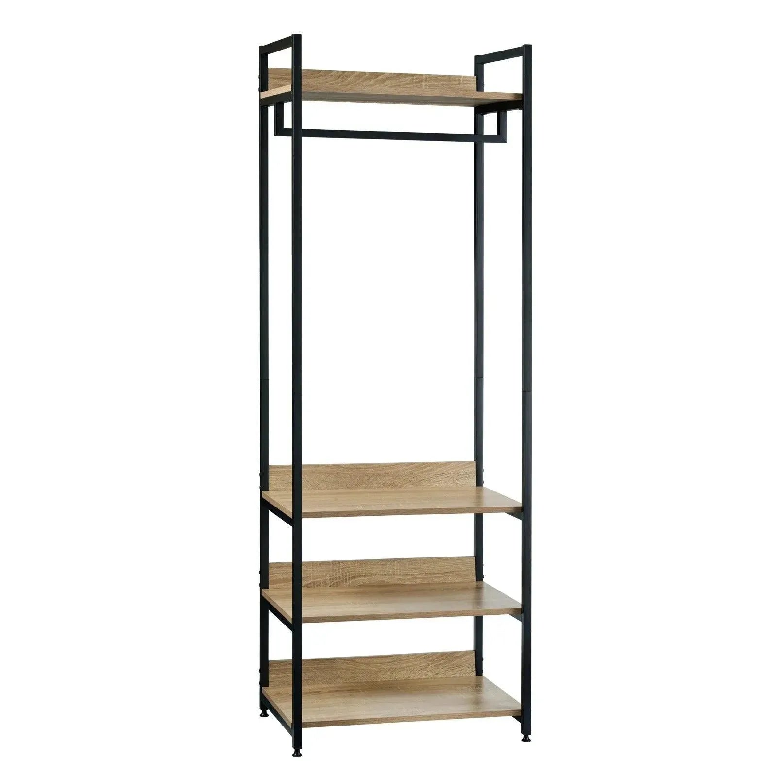Feronza® Kledingrek met 3 Planken - Licht Eikenhouten Kast, Zwart/Wit, Jasrek, Kledingkast, Schoenenrek voor Slaapkamer - Feronza