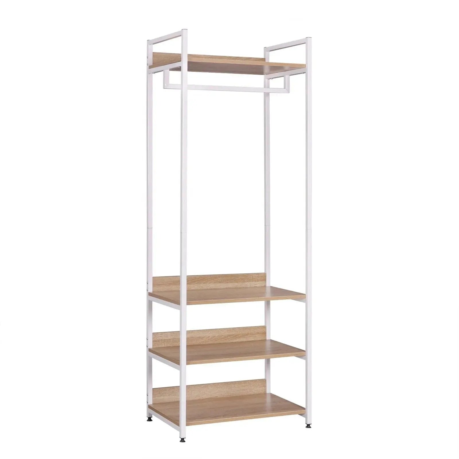 Feronza® Kledingrek met 3 Planken - Licht Eikenhouten Kast, Zwart/Wit, Jasrek, Kledingkast, Schoenenrek voor Slaapkamer - Feronza