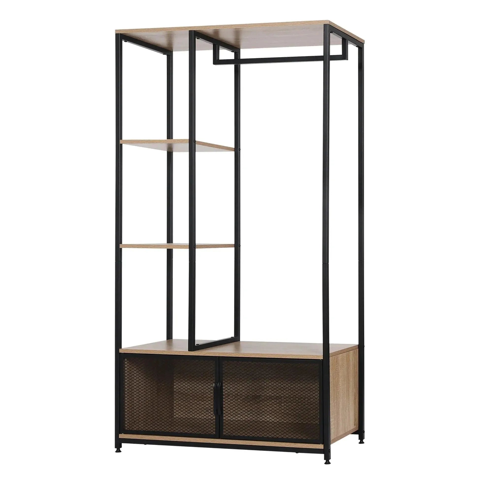 Feronza® Kledingrek met Opbergrek - Vrijstaand Metalen Kledinghanger met Opbergkast voor de Slaapkamer - Feronza