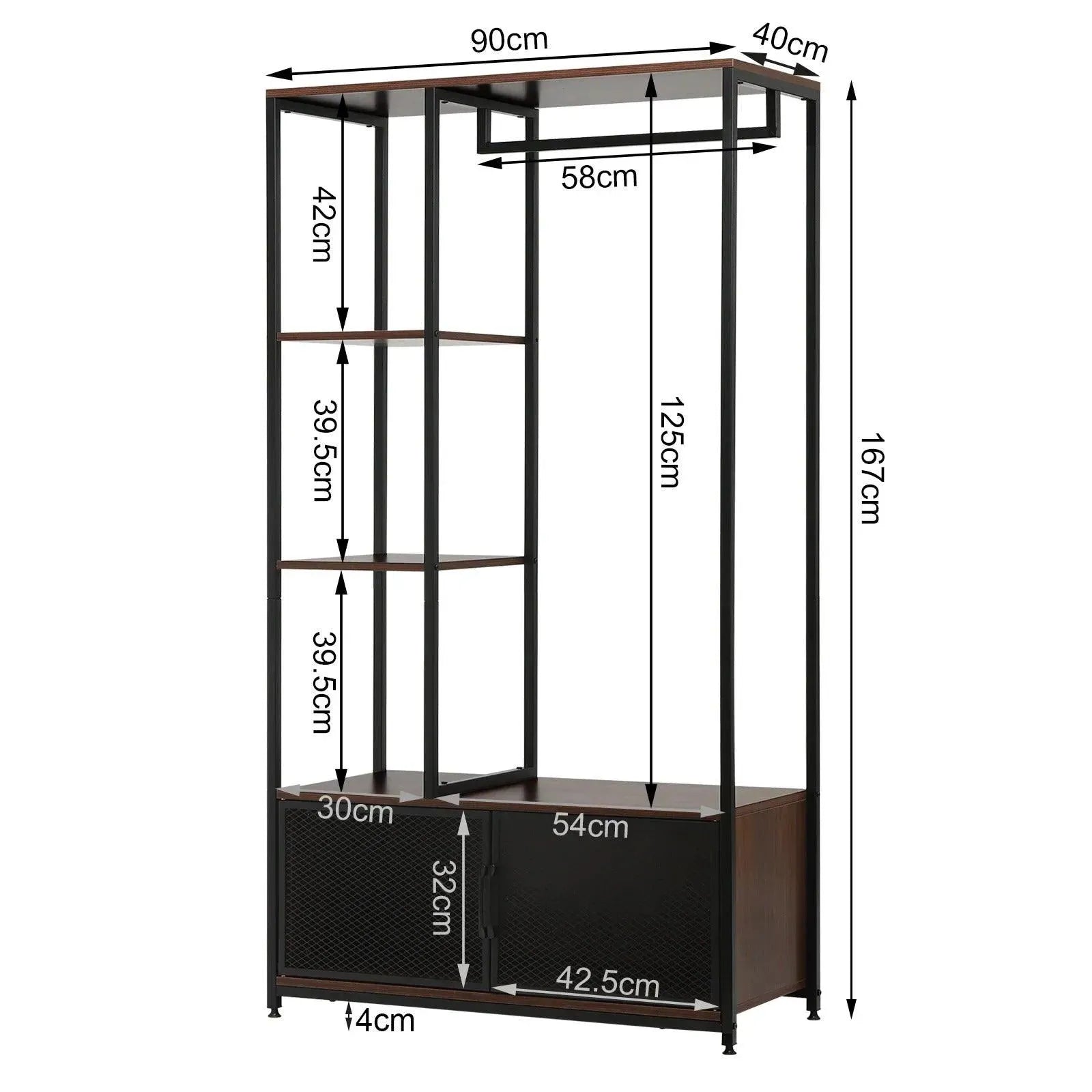 Feronza® Kledingrek met Opbergrek - Vrijstaand Metalen Kledinghanger met Opbergkast voor de Slaapkamer - Feronza