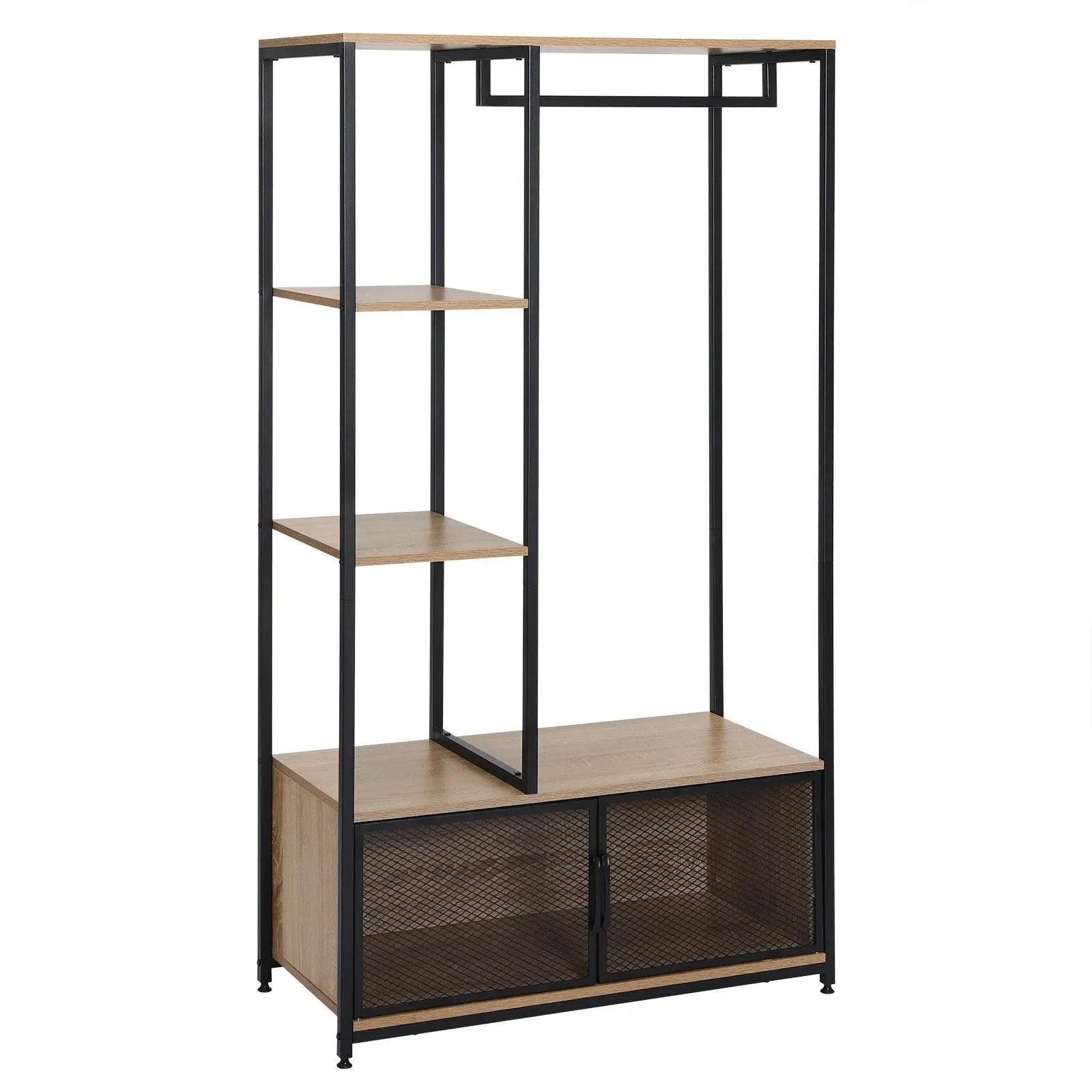 Feronza® Kledingrek met Opbergrek - Vrijstaand Metalen Kledinghanger met Opbergkast voor de Slaapkamer - Feronza