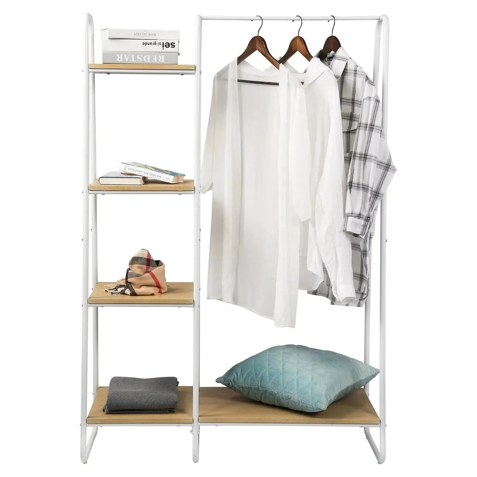 Feronza® Kledingrek Stand met 4 Planken - Organizer voor Kleding, Dekens, Schoenen en Tassen - 102x40x150 cm - Feronza