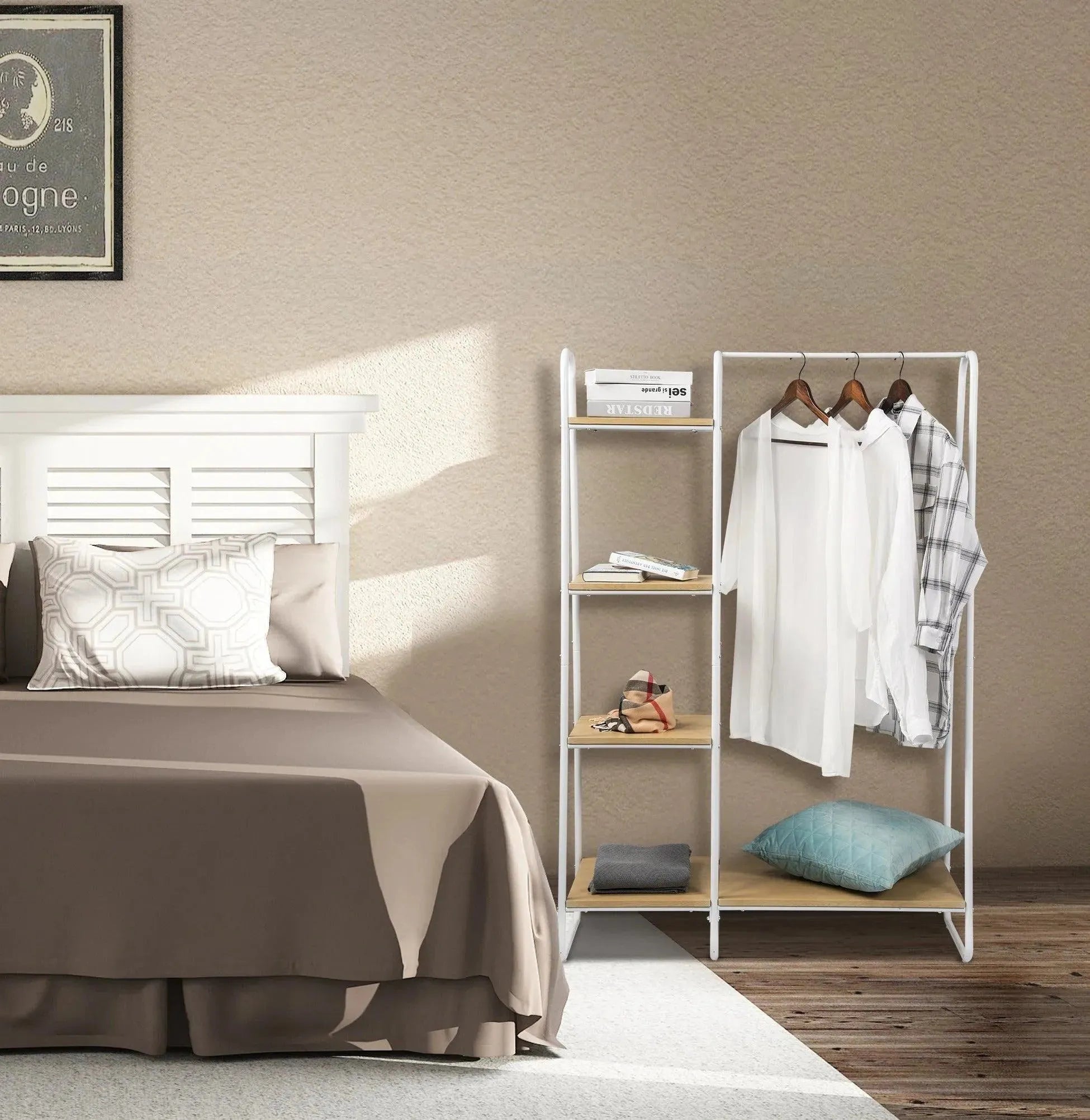 Feronza® Kledingrek Stand met 4 Planken - Organizer voor Kleding, Dekens, Schoenen en Tassen - 102x40x150 cm - Feronza