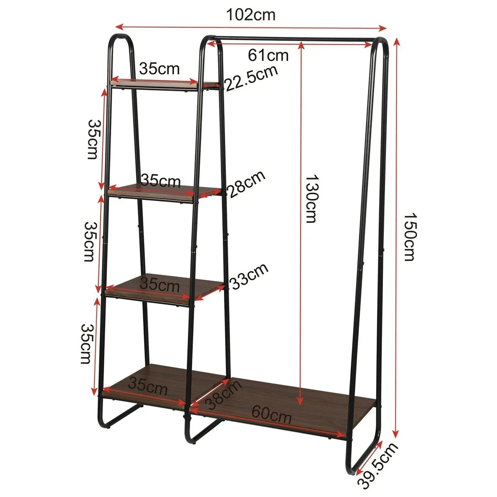 Feronza® Kledingrek Stand met 4 Planken - Organizer voor Kleding, Dekens, Schoenen en Tassen - 102x40x150 cm - Feronza