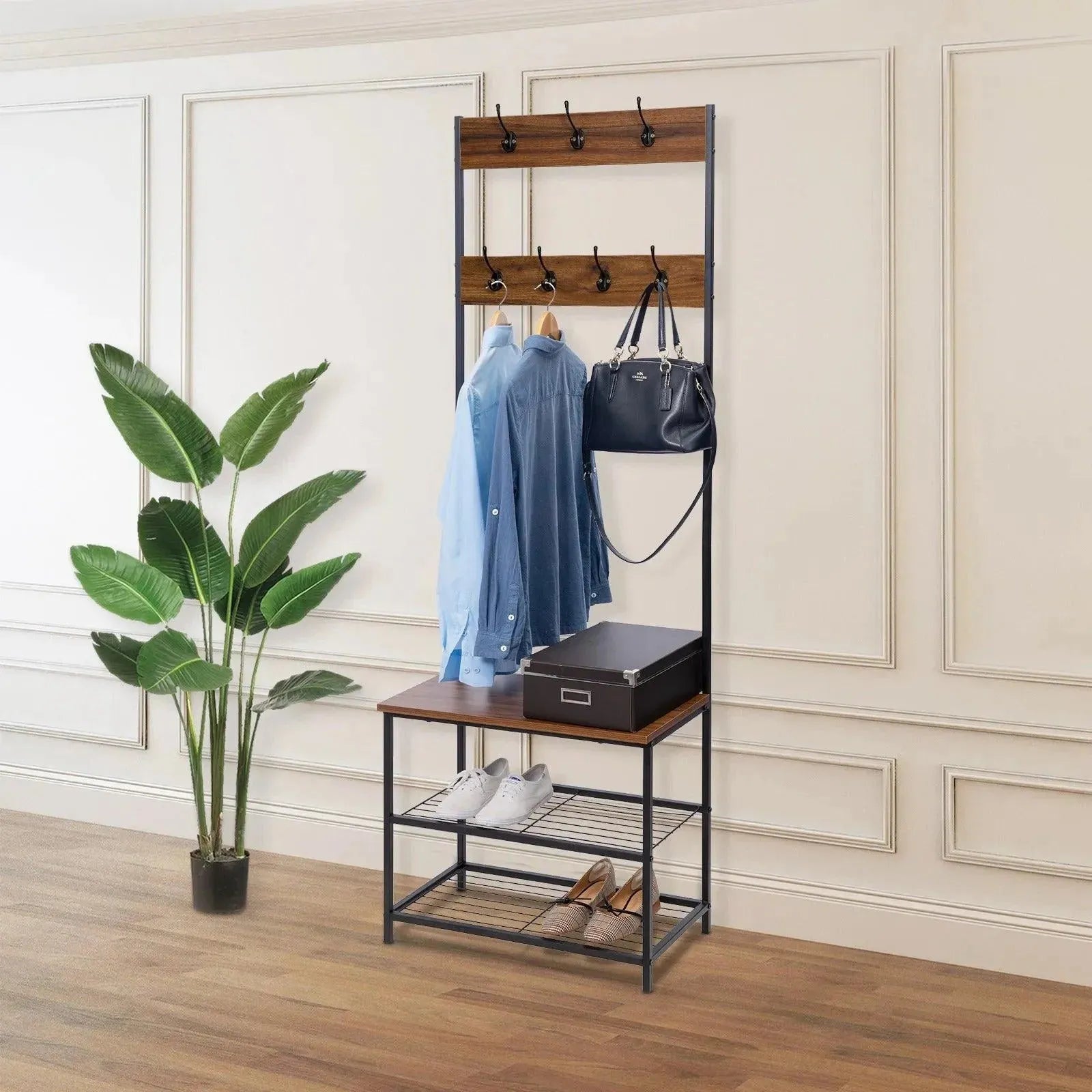 Feronza® Kledingstandaard met 7 Haken en Hangrek - Kledingrek, Schoenenrek en Organizer voor Thuis en Slaapkamer - Feronza