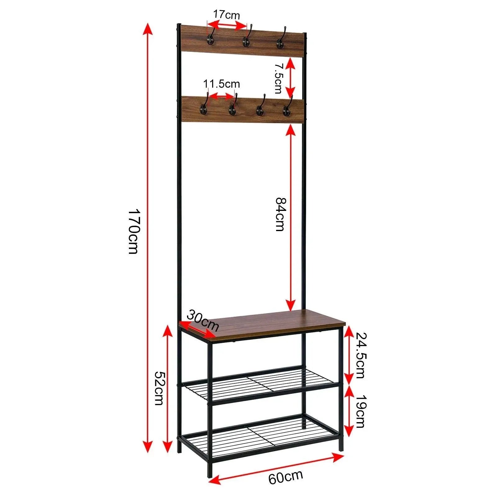 Feronza® Kledingstandaard met 7 Haken en Hangrek - Kledingrek, Schoenenrek en Organizer voor Thuis en Slaapkamer - Feronza