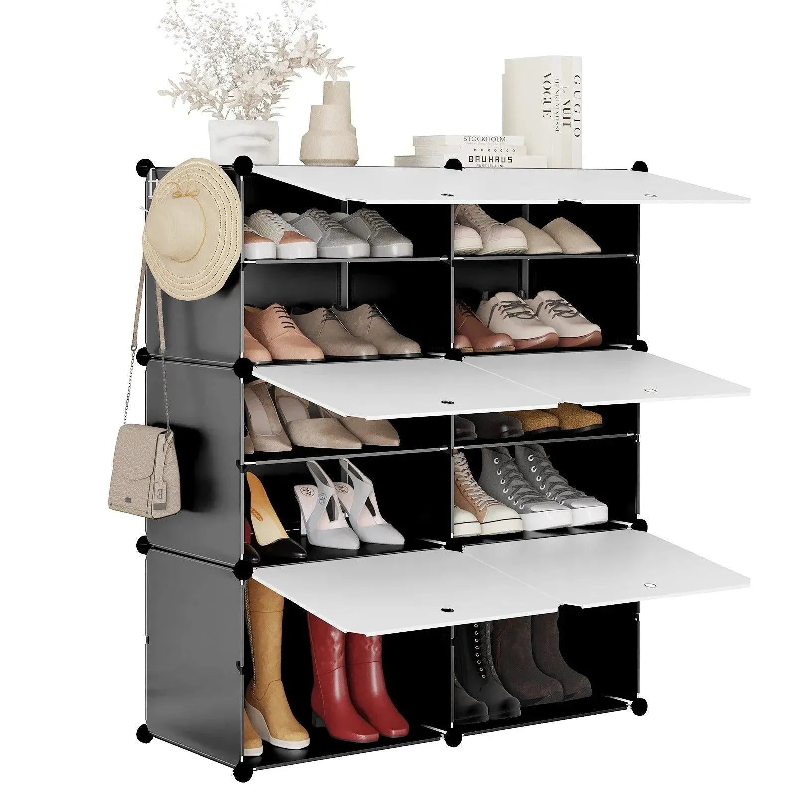 Feronza® Schoenenkast met 6 Vakjes – Deur Schoenenopbergdoos, Modulaire Plastic Schoenenrek voor Hal, Woonkamer en Slaapkamer - Feronza