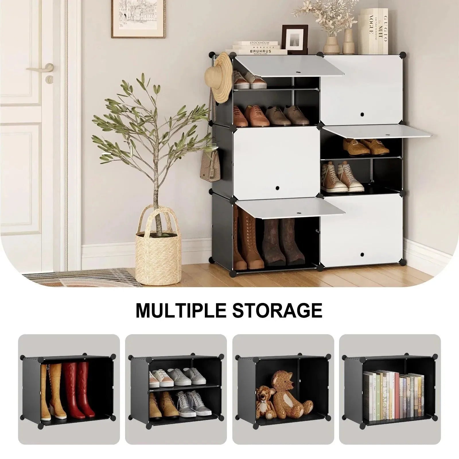 Feronza® Schoenenkast met 6 Vakjes – Deur Schoenenopbergdoos, Modulaire Plastic Schoenenrek voor Hal, Woonkamer en Slaapkamer - Feronza