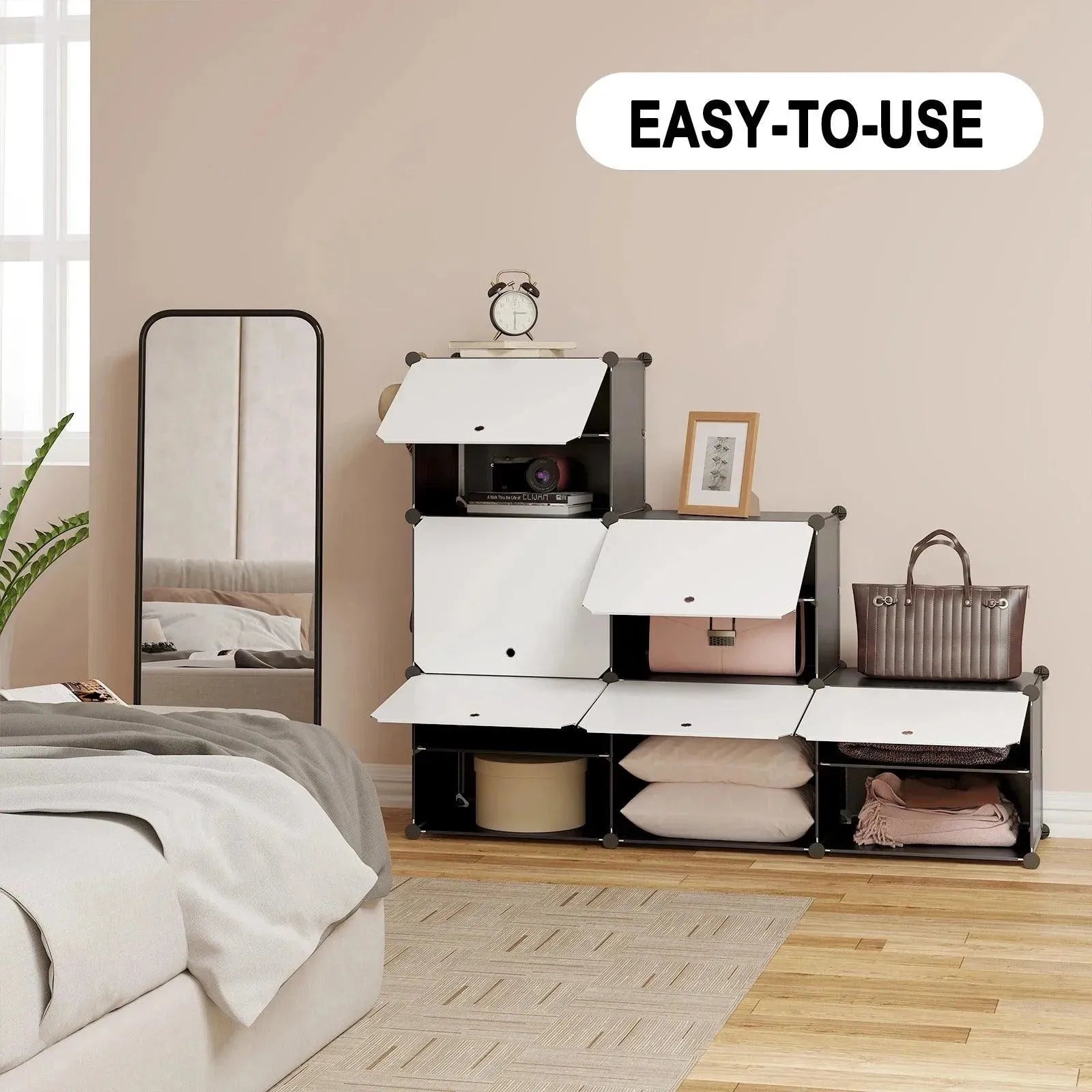 Feronza® Schoenenkast met 6 Vakjes – Deur Schoenenopbergdoos, Modulaire Plastic Schoenenrek voor Hal, Woonkamer en Slaapkamer - Feronza