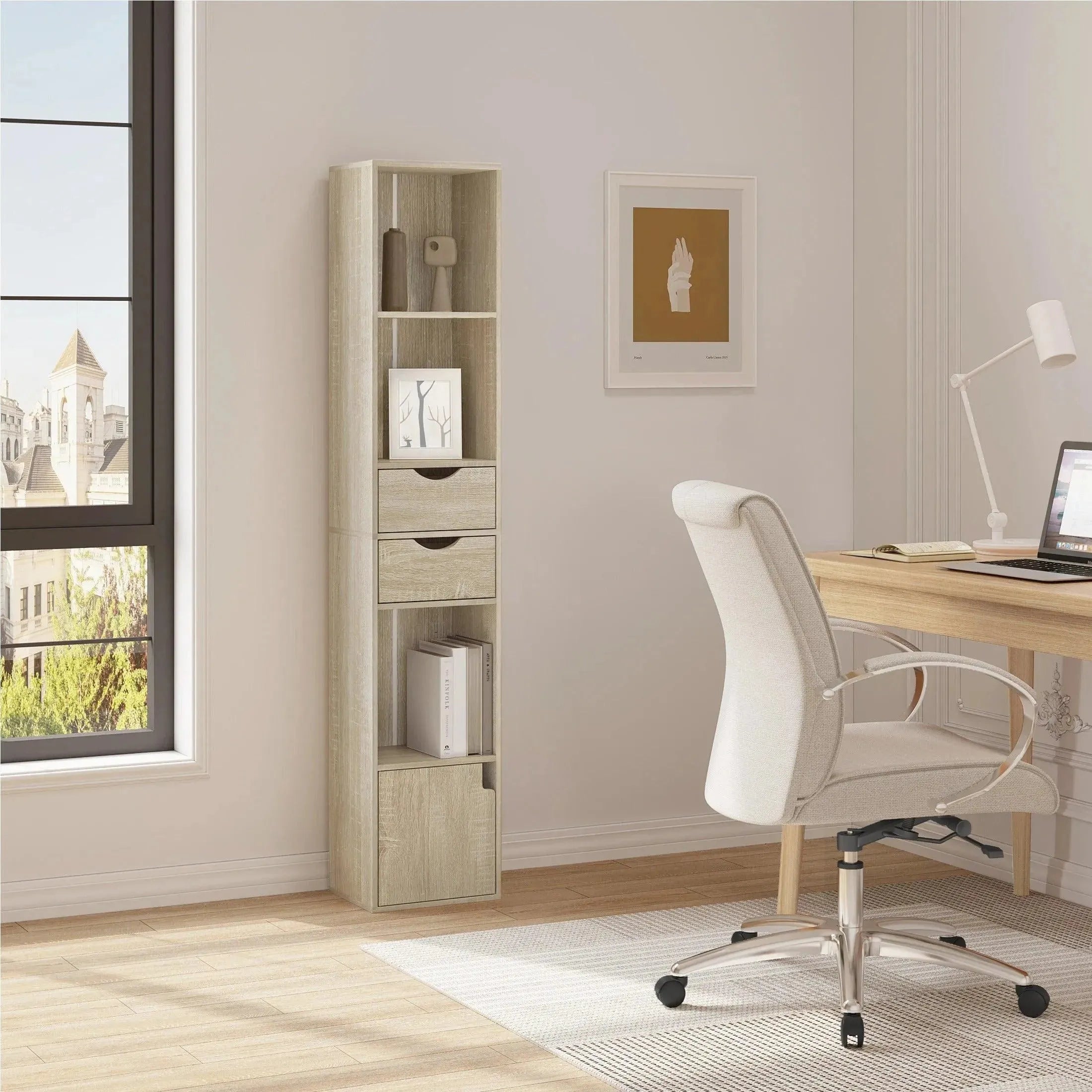 Feronza® Staande Boekenkast met Laden en Deur | 30x158x24 cm Opbergkast voor Woonkamer & Kantoor Decor - Feronza