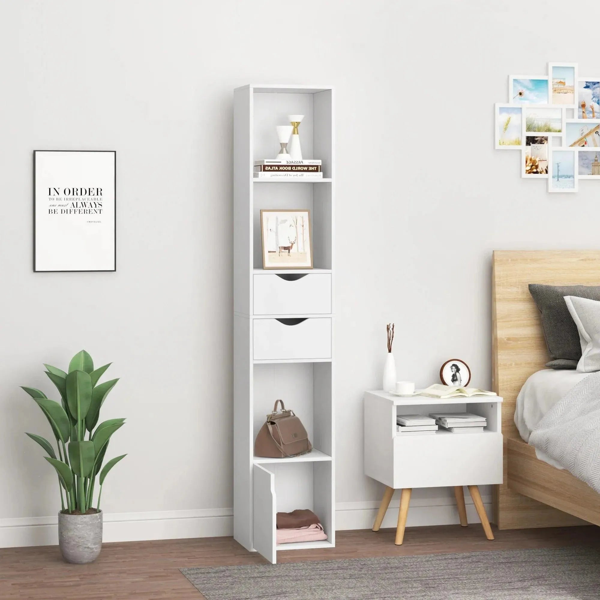 Feronza® Staande Boekenkast met Laden en Deur | 30x158x24 cm Opbergkast voor Woonkamer & Kantoor Decor - Feronza