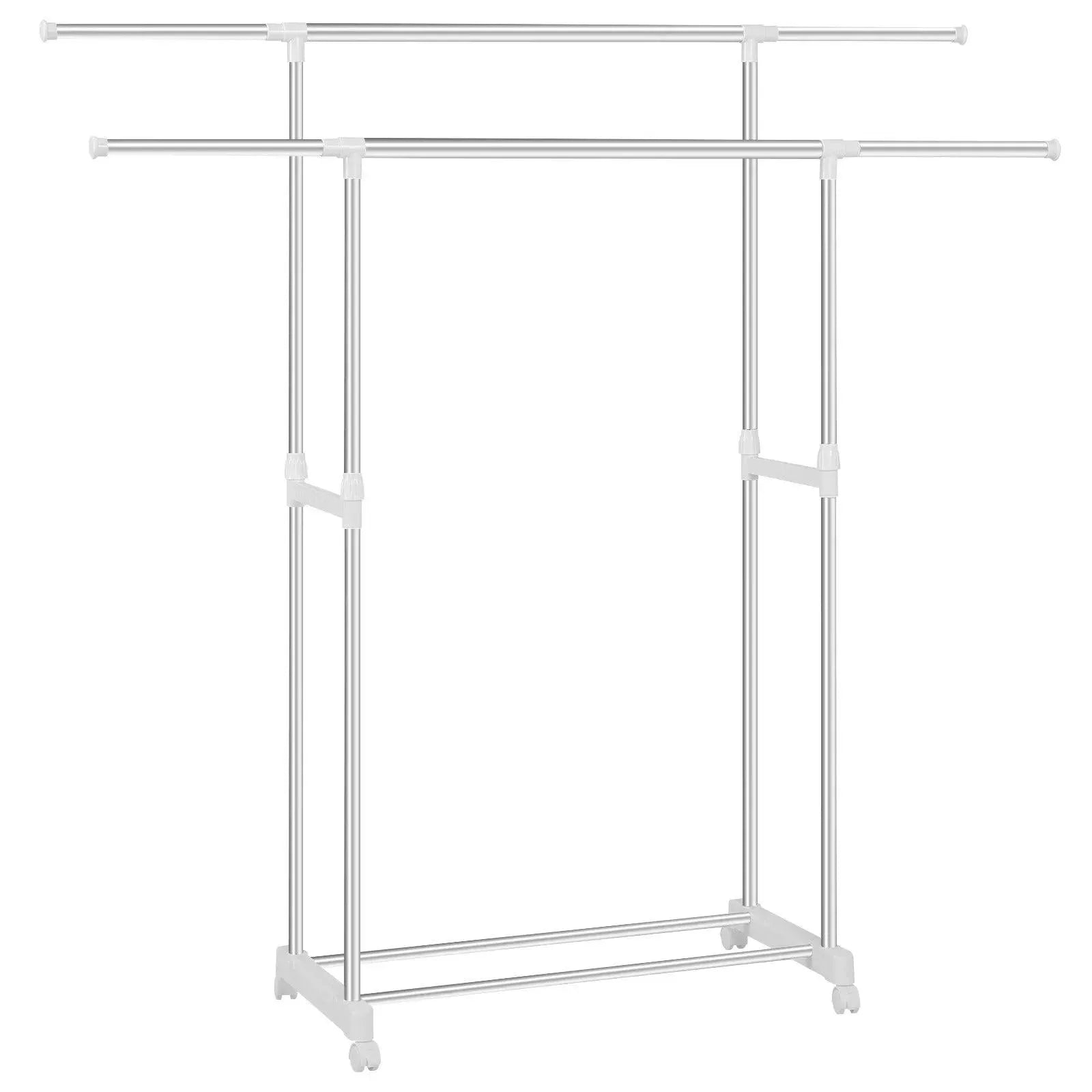 Feronza® Stabiel Kledingrek met Wielen - Verstelbare Hoogte, Metalen Mobiele Jasstandaard met Opslagplanken - Feronza