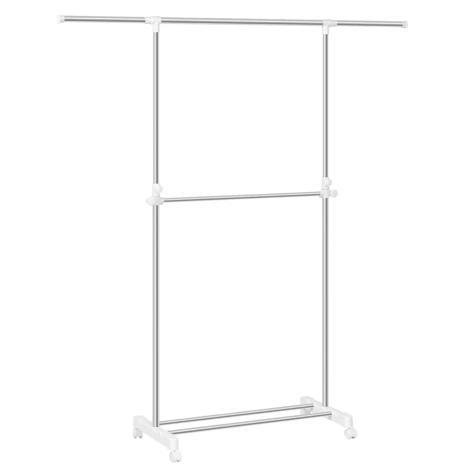 Feronza® Stabiel Kledingrek met Wielen - Verstelbare Hoogte, Metalen Mobiele Jasstandaard met Opslagplanken - Feronza