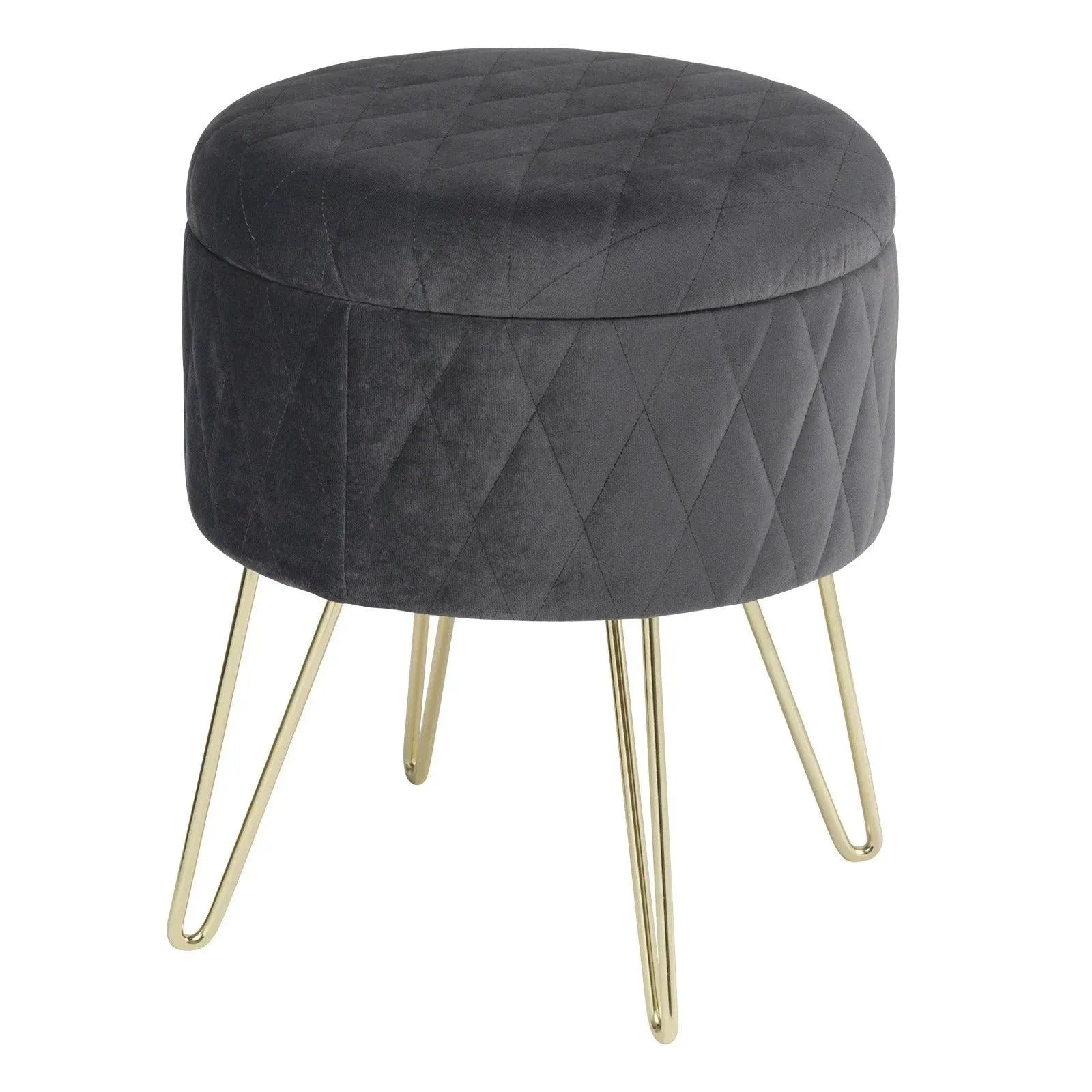 Feronza™ 1PC Velvet Ronde Pouf Opslagzitting Ottoman Kruk met Deksel – Opbergdoos Voetenbank met Gouden Metalen Poten voor Bank, Slaapkamer, Woonkamer - Feronza