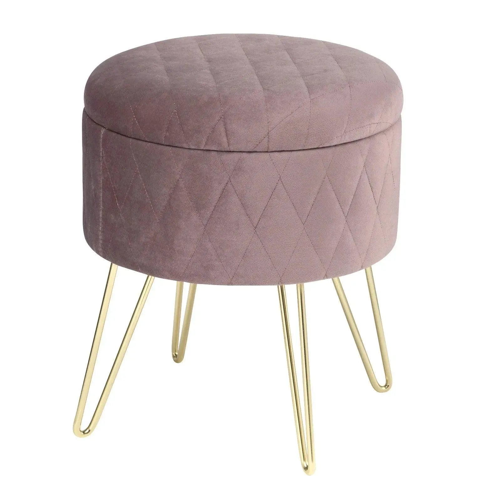 Feronza™ 1PC Velvet Ronde Pouf Opslagzitting Ottoman Kruk met Deksel – Opbergdoos Voetenbank met Gouden Metalen Poten voor Bank, Slaapkamer, Woonkamer - Feronza