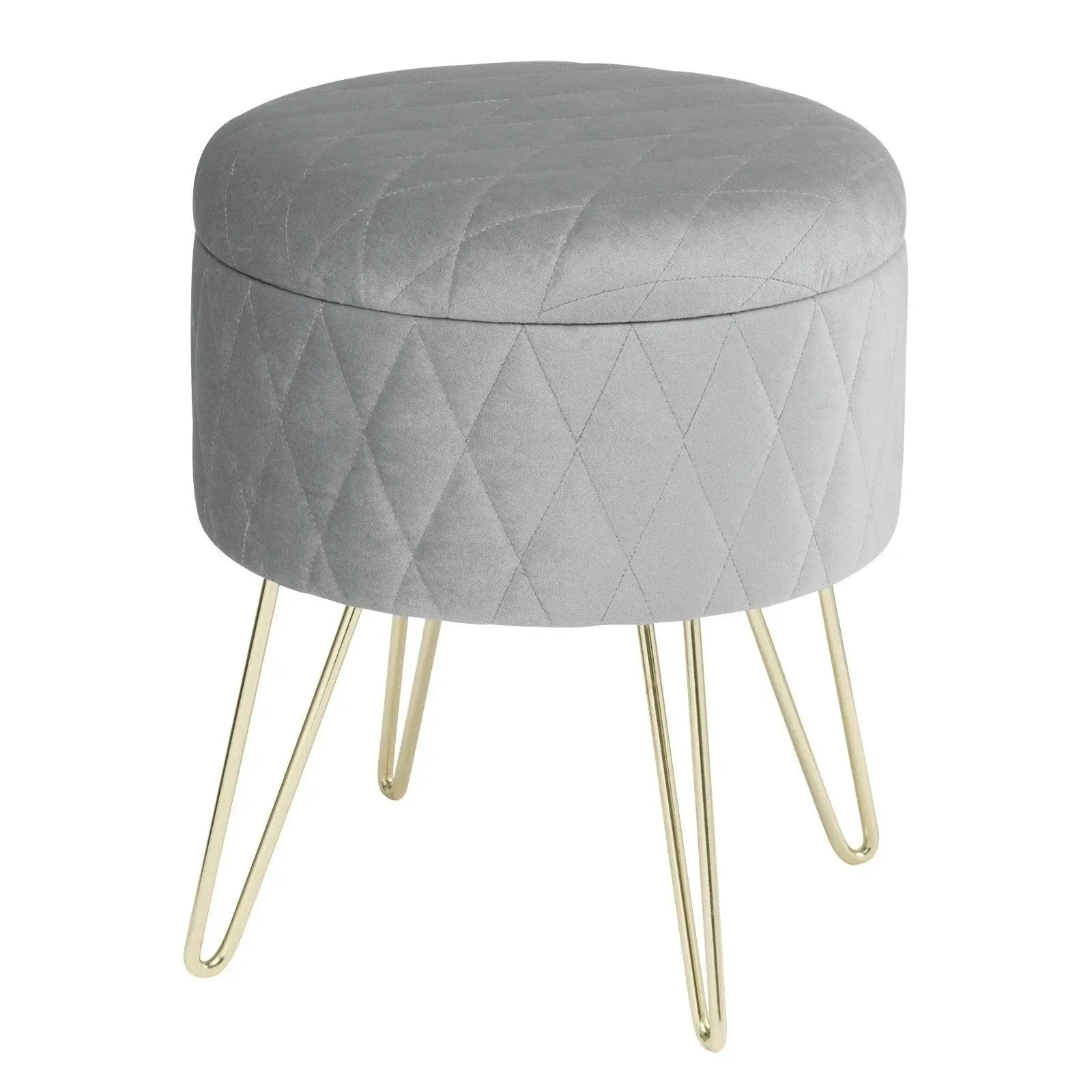 Feronza™ 1PC Velvet Ronde Pouf Opslagzitting Ottoman Kruk met Deksel – Opbergdoos Voetenbank met Gouden Metalen Poten voor Bank, Slaapkamer, Woonkamer - Feronza