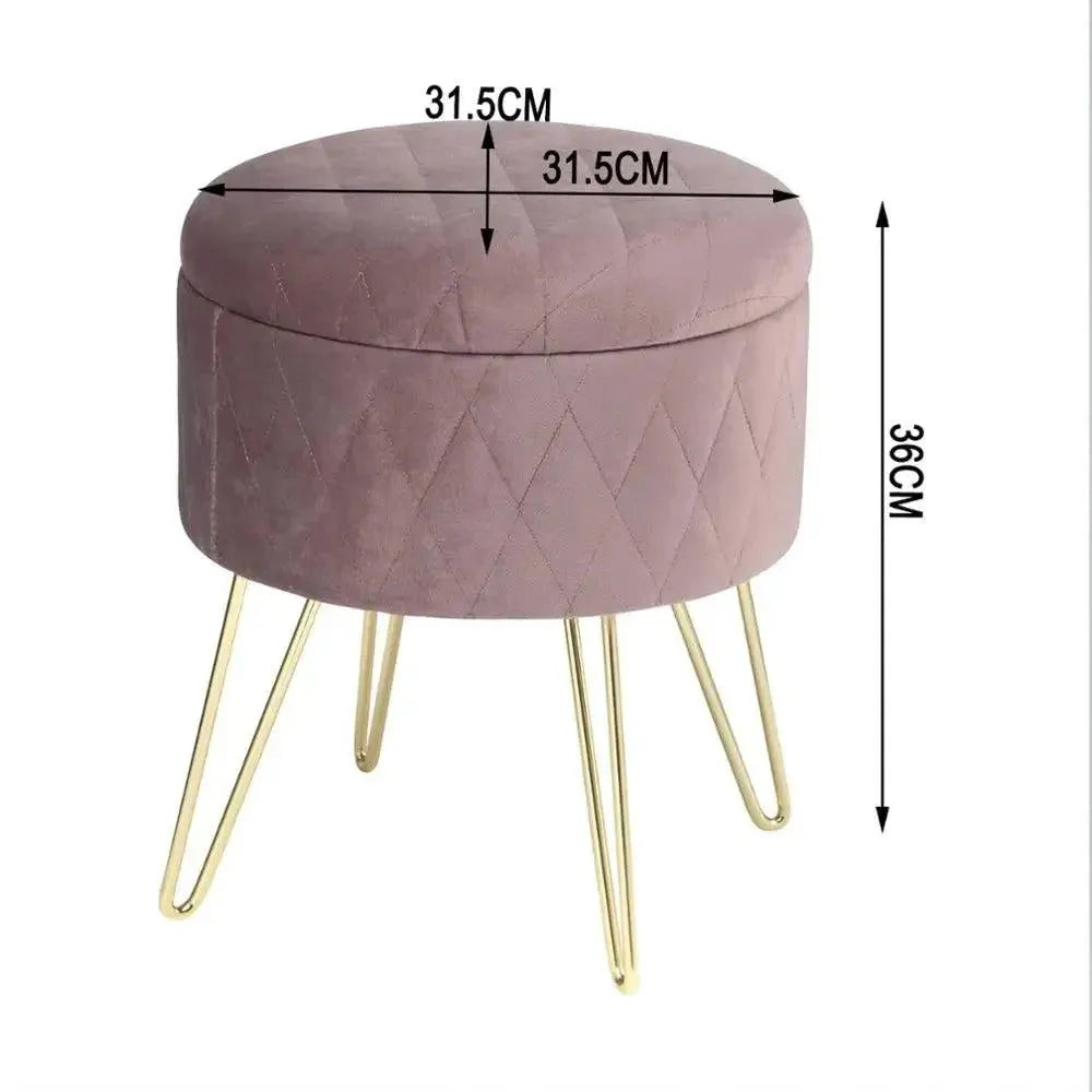 Feronza™ 1PC Velvet Ronde Pouf Opslagzitting Ottoman Kruk met Deksel – Opbergdoos Voetenbank met Gouden Metalen Poten voor Bank, Slaapkamer, Woonkamer - Feronza