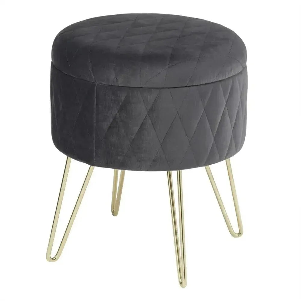 Feronza™ 1PC Velvet Ronde Pouf Opslagzitting Ottoman Kruk met Deksel – Opbergdoos Voetenbank met Gouden Metalen Poten voor Bank, Slaapkamer, Woonkamer - Feronza