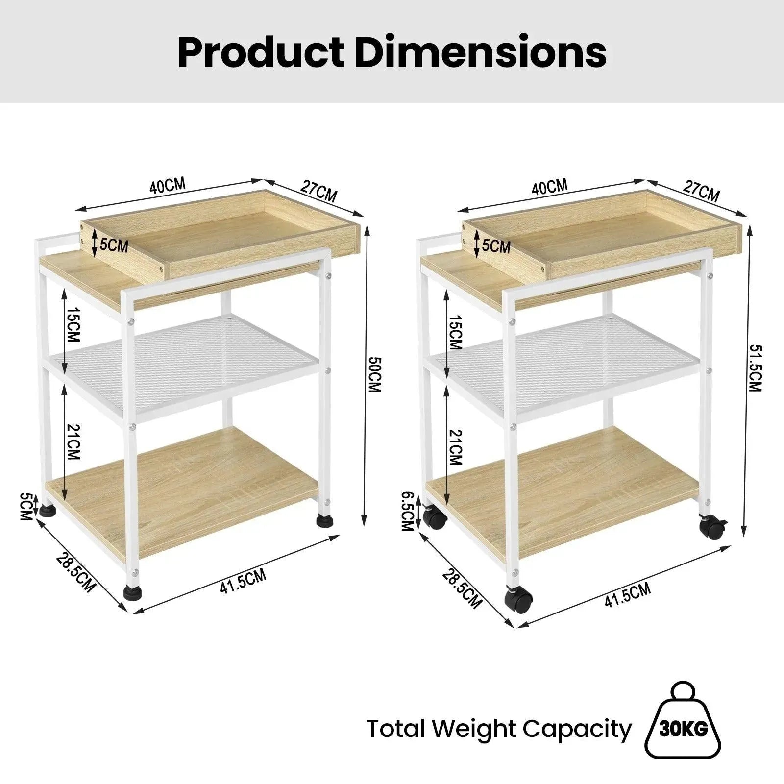 Feronza™ 3-Laags Rolling Opbergtafel - Bijzettafel met Verwijderbare Top voor Woonkamer en Sofa - Feronza