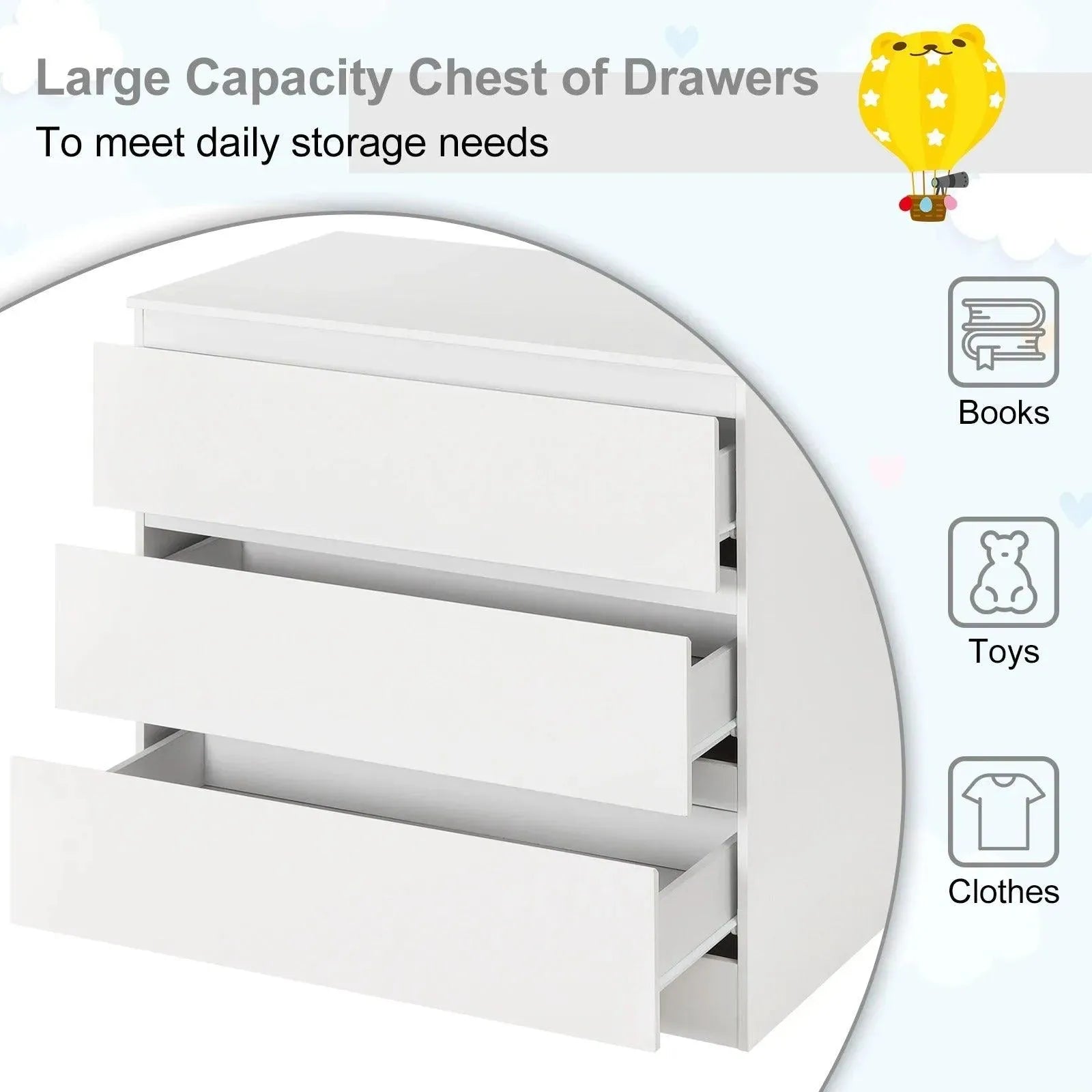 Feronza™ 3-Lade Opbergkast voor Slaapkamer en Woonkamer - Feronza
