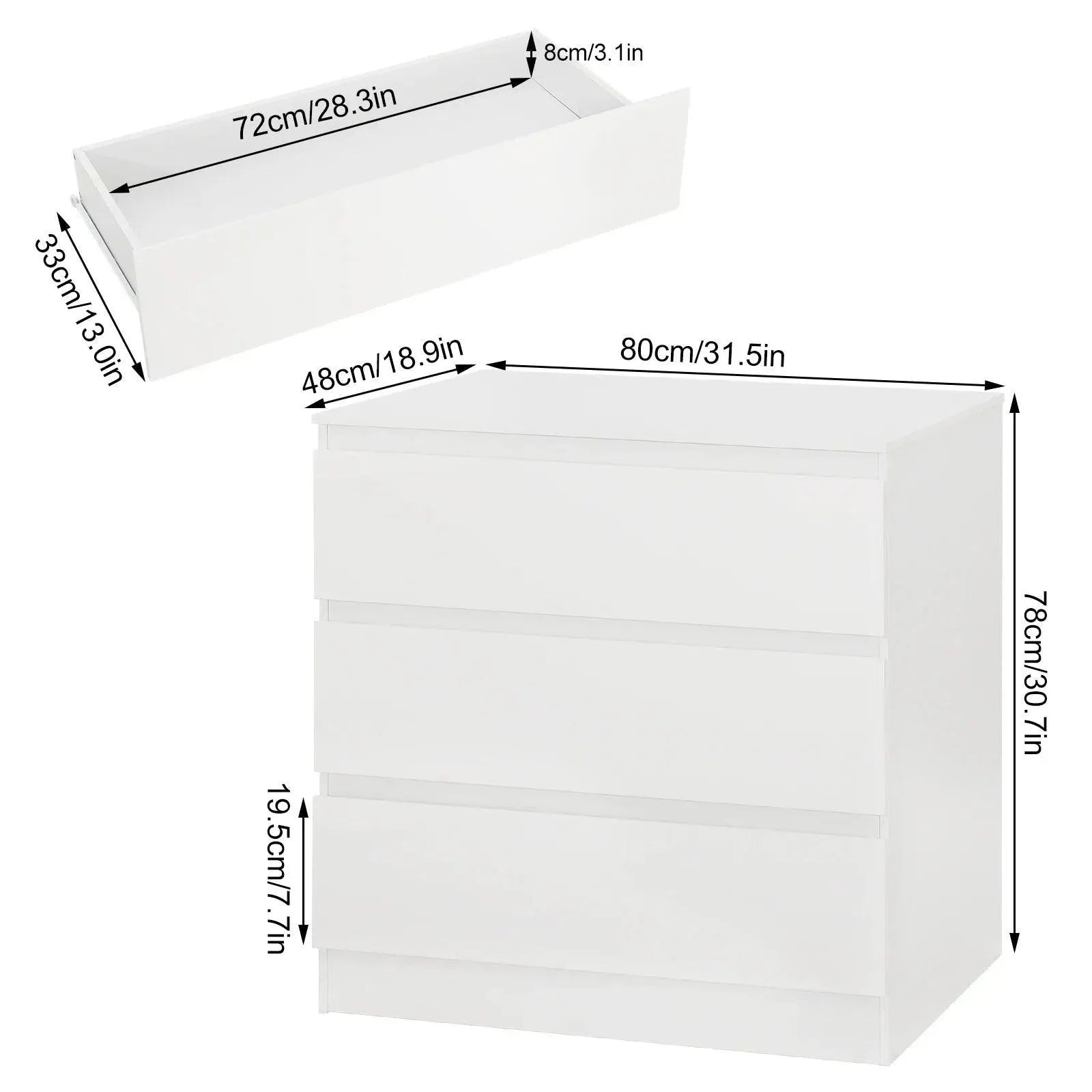 Feronza™ 3-Lade Opbergkast voor Slaapkamer en Woonkamer - Feronza