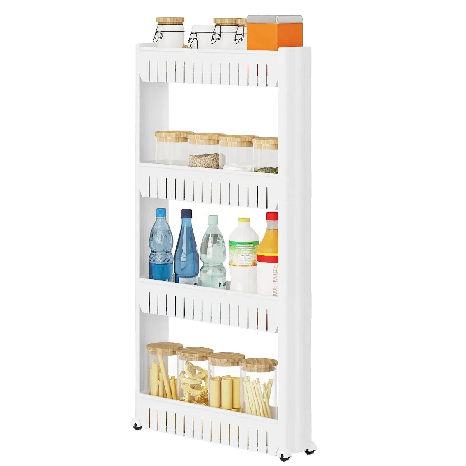 Feronza™ 3/4-Laags Smalle Keukenkast Badkamer Opslagrek Woonkamer Rek Organizer met Verplaatsbare Wieltjes - Feronza