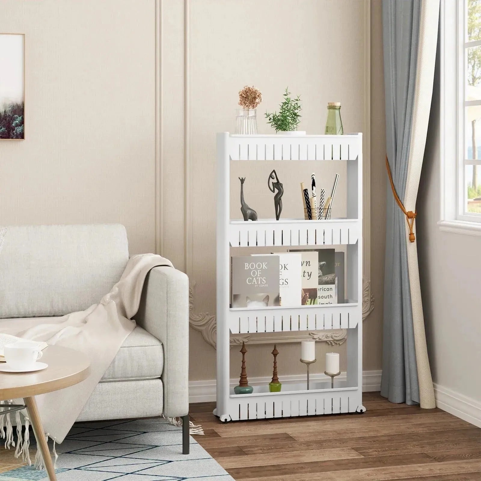 Feronza™ 3/4-Laags Smalle Keukenkast Badkamer Opslagrek Woonkamer Rek Organizer met Verplaatsbare Wieltjes - Feronza