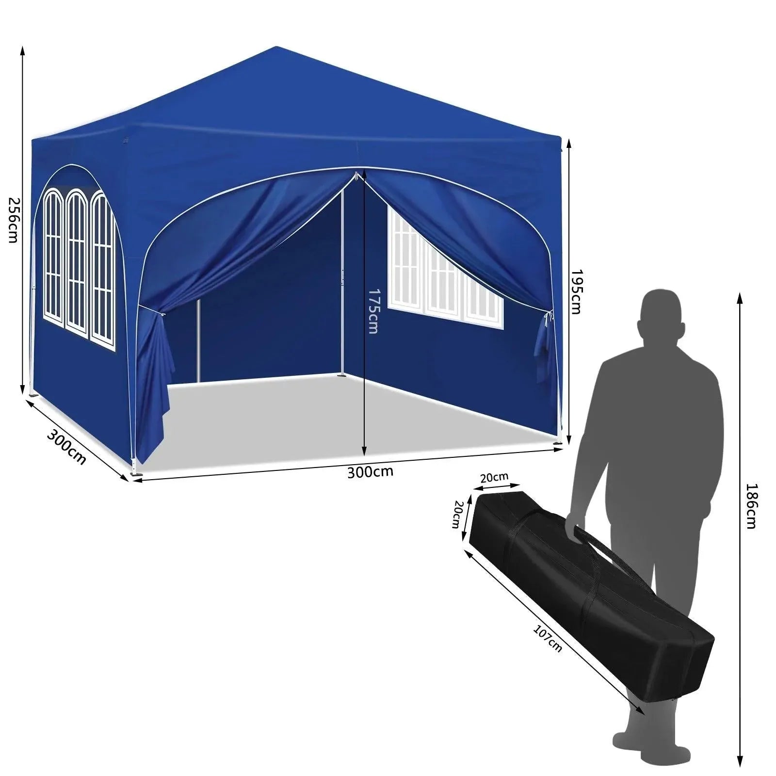 Feronza™ 3x3m Opvouwbare Gazebo met 4 Zijkanten - Waterdicht, UV-Bestendig en Hoogte Verstelbaar - Feronza