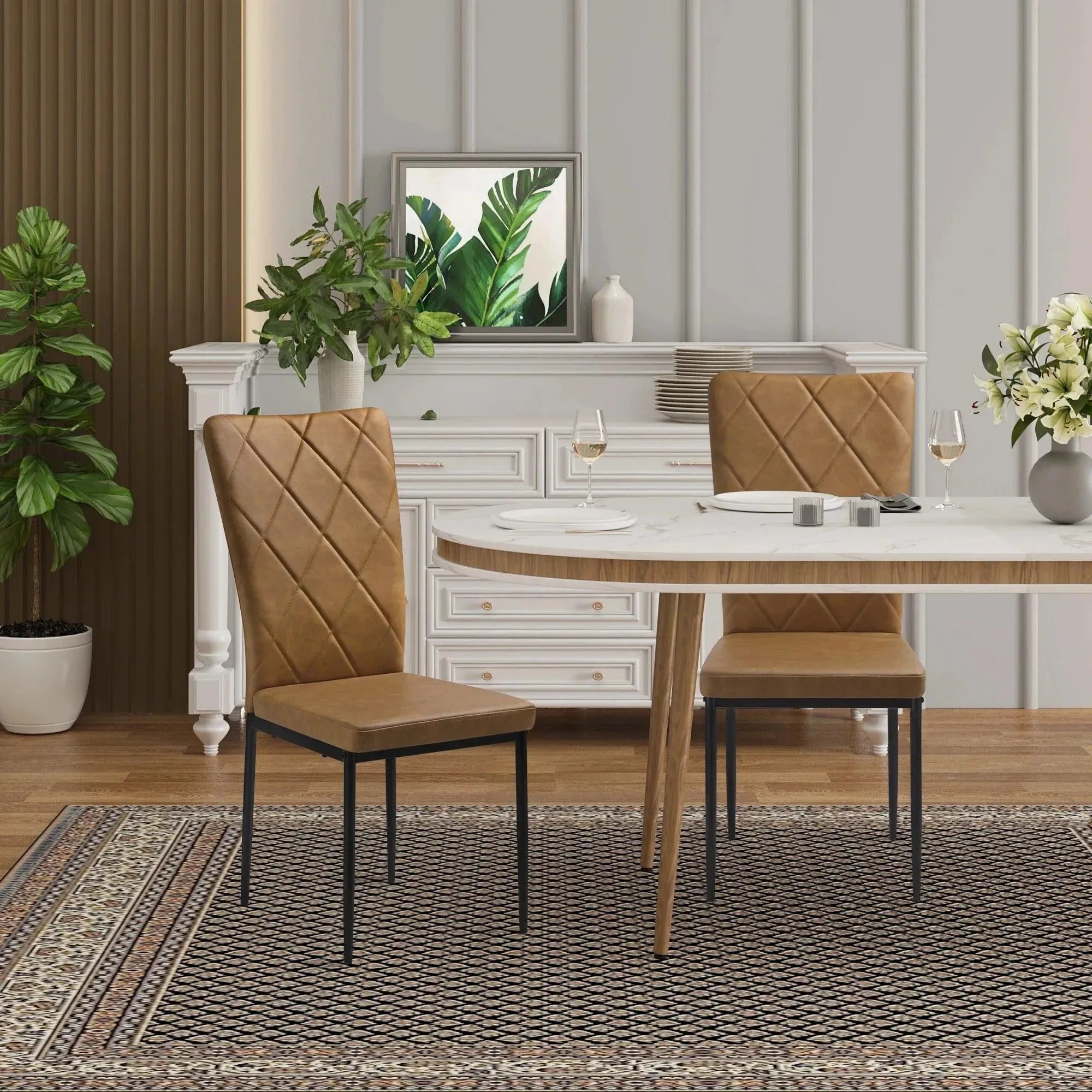 Feronza™ 4x Eetkamerstoelen met Hoge Rugleuning, Gestoffeerd, Metalen Poten - Feronza