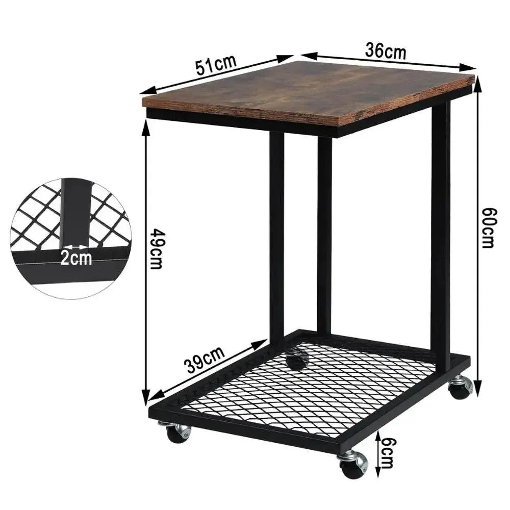 Feronza™ C-Vormige Bijzettafel op Wielen met Grid Opberplank - Industrieel Koffietafel en Laptoptafel - Feronza