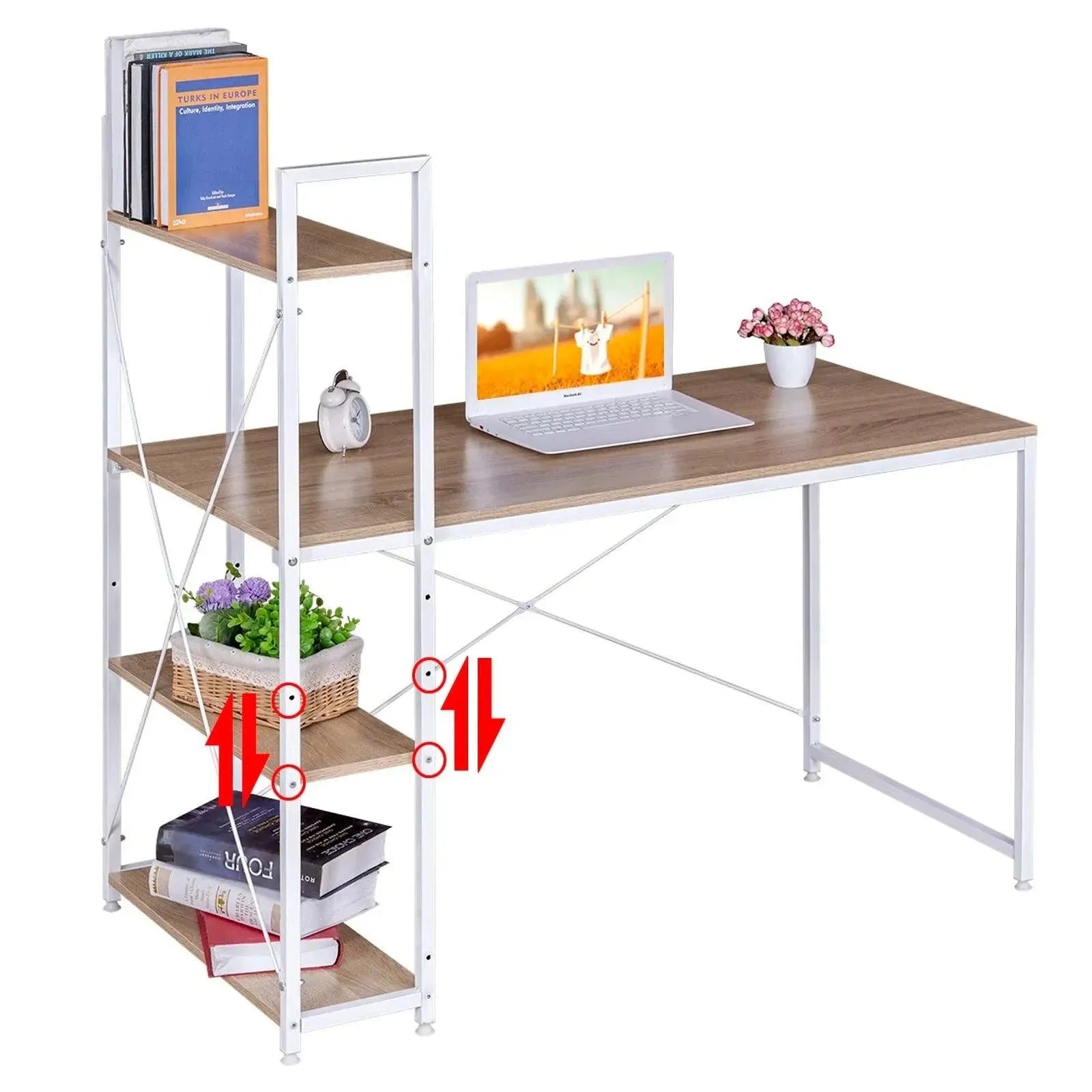 Feronza™ Computer Bureau met 4 Opbergplanken - Eet- en Gamingtafel voor Thuis - Feronza