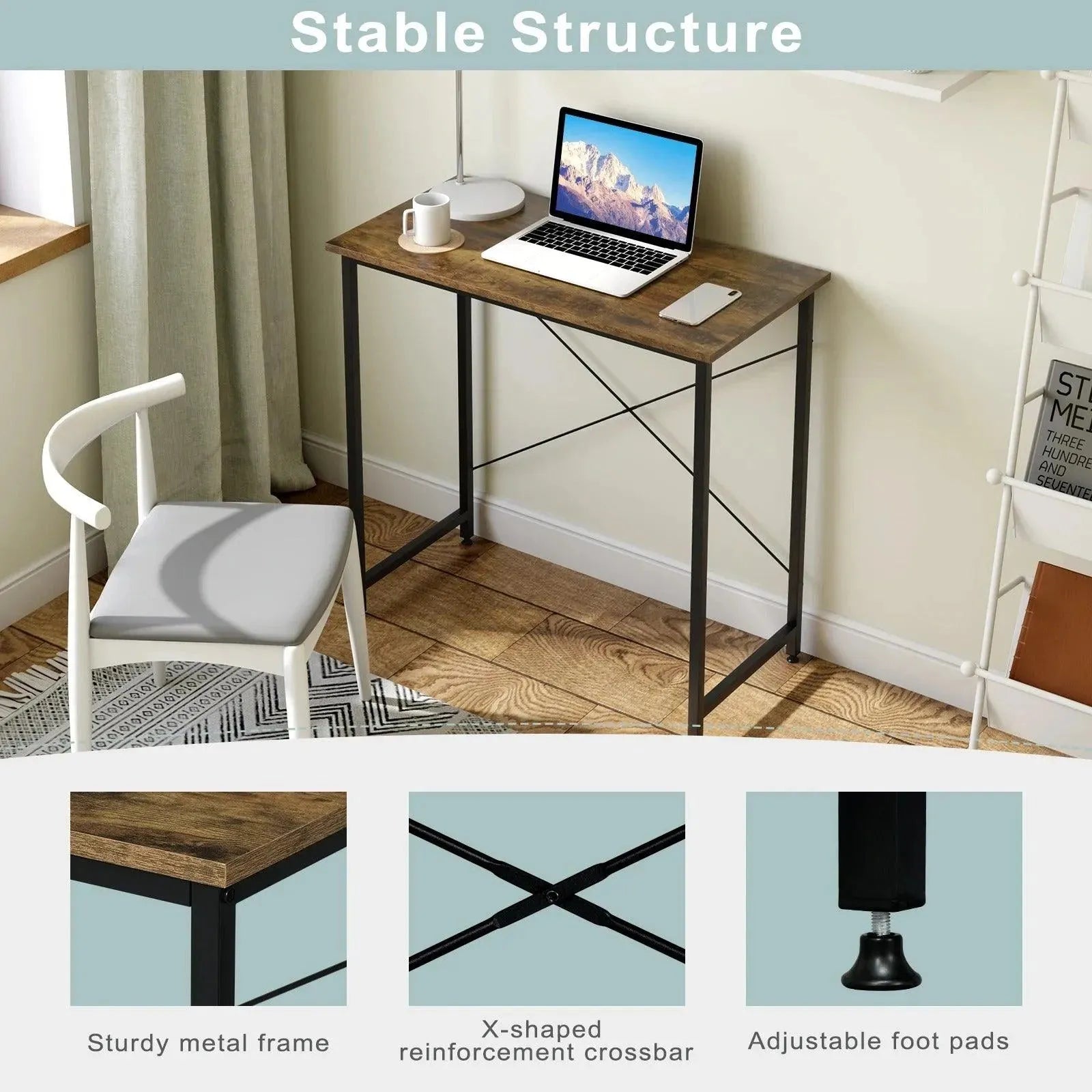 Feronza™ Computer Desk 80x40x75cm - Kleine Bureau met Metaal Frame voor Thuis en Studie - Feronza