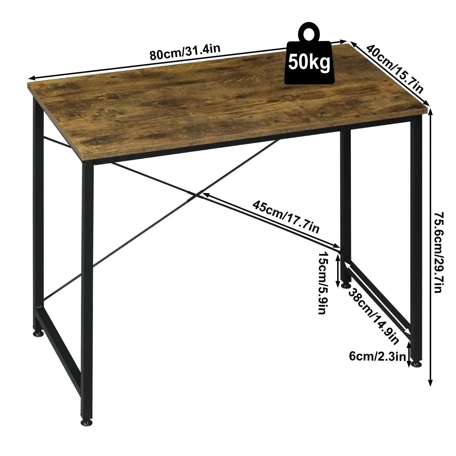 Feronza™ Computer Desk 80x40x75cm - Kleine Bureau met Metaal Frame voor Thuis en Studie - Feronza