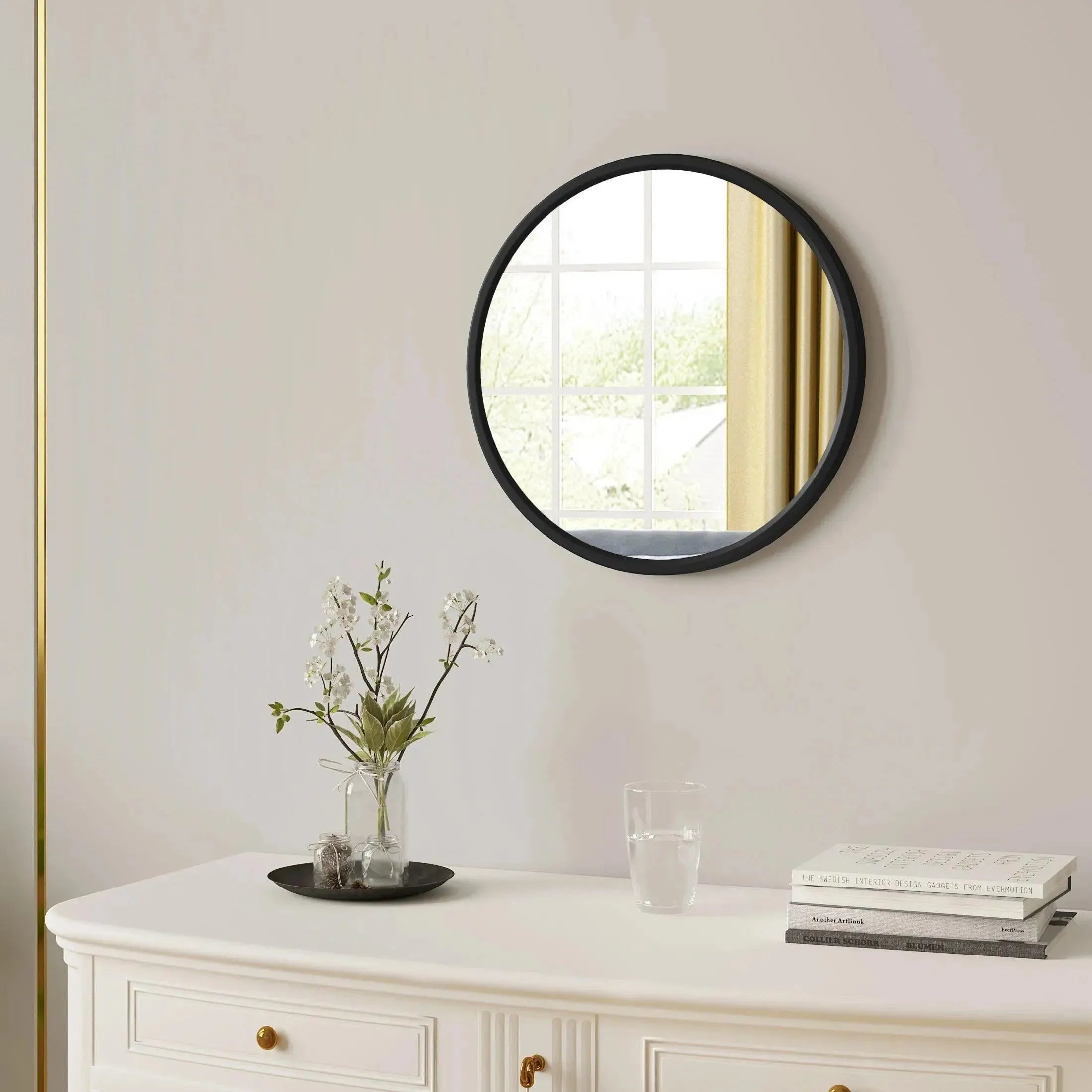 Feronza™ Hangende Makeup Spiegel - Moderne Ronde Spiegel met Gouden Metaal Frame voor Badkamer, Slaapkamer, Woonkamer en Gang Decoratie - Feronza