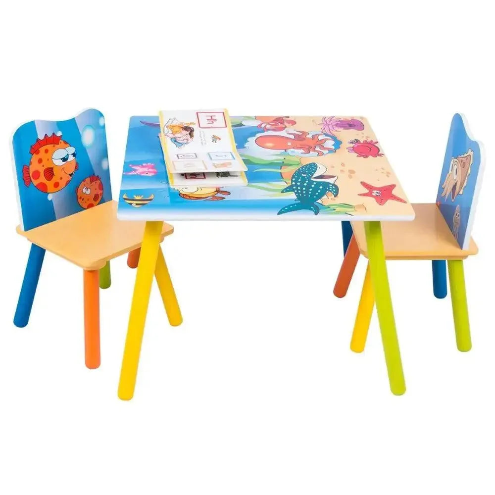 Feronza™ Houten Kinderbureau met 2 Stoelen – Set voor Peuters, Perfect voor Studie en Creatieve Activiteiten - Feronza