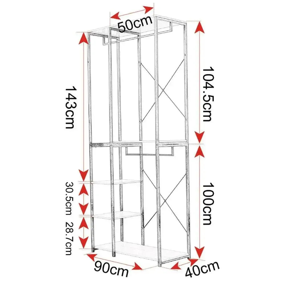 Feronza™ Houten Stalen Kledingrek Vloerstaand met Opslagplank en Schoenrek voor Slaapkamer - Feronza