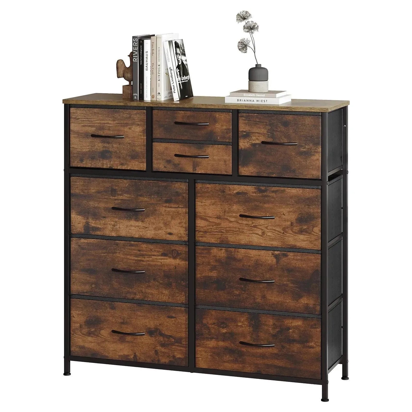 Feronza™ Industriële Kast met Metalen Frame en Stoffen Lades – Opbergmeubel voor Woonkamer, Slaapkamer, en Hal - Feronza