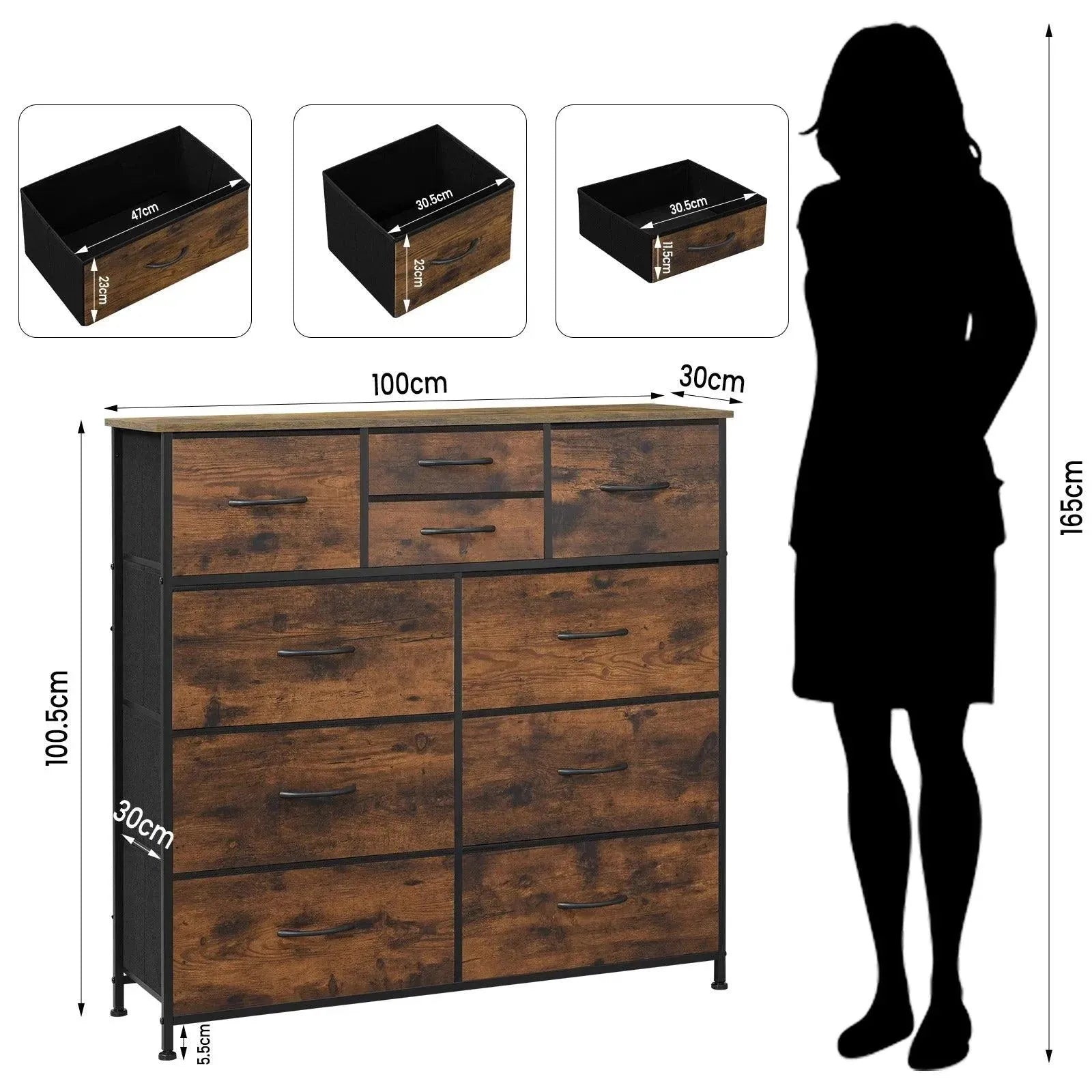 Feronza™ Industriële Kast met Metalen Frame en Stoffen Lades – Opbergmeubel voor Woonkamer, Slaapkamer, en Hal - Feronza