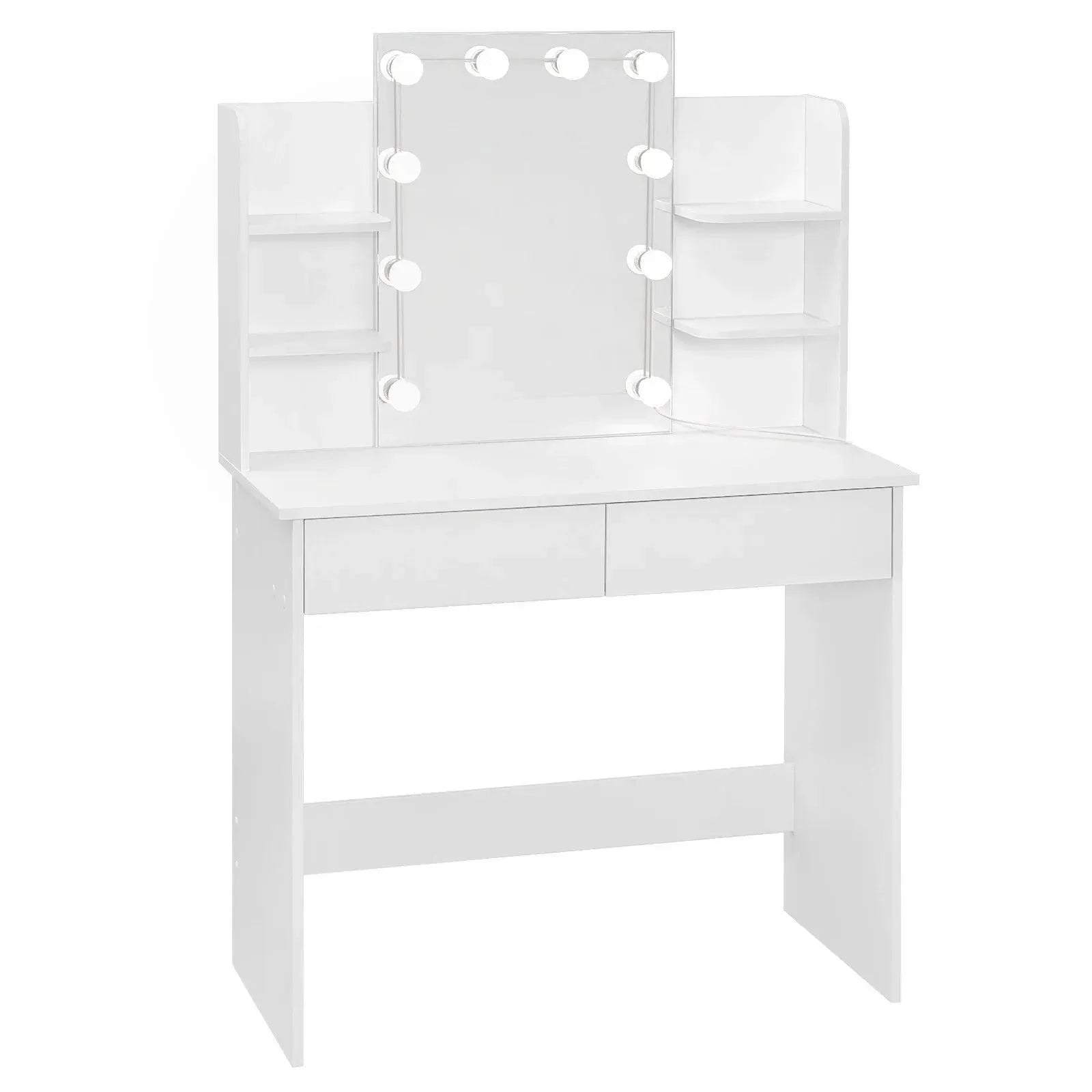 Feronza™ Kaptafel met LED Spiegel 90x40x125cm Make-uptafel met 2 Lades en 4 Opbergvakken voor Slaapkamer - Feronza