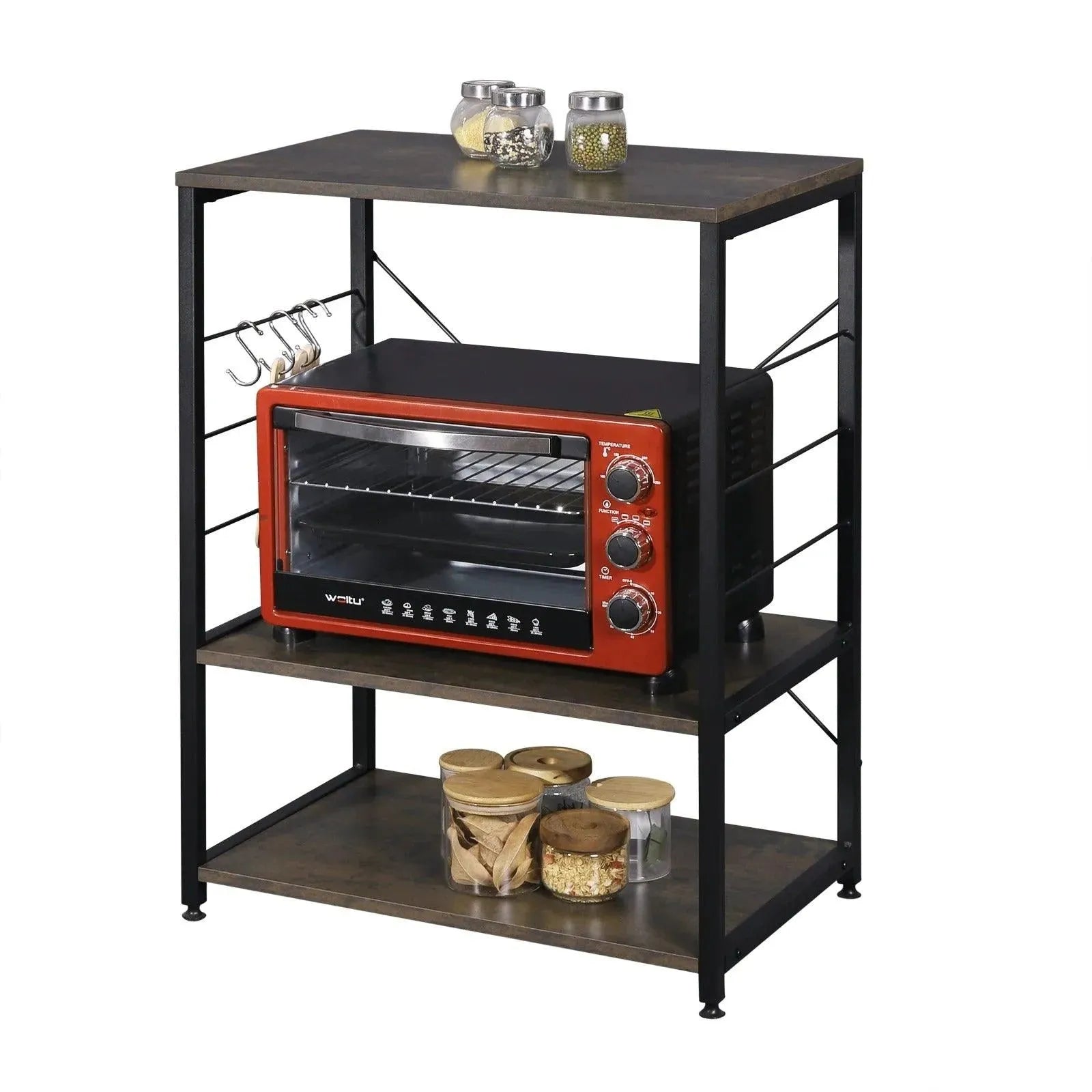 Feronza™ Keukenrek met 3 Planken – Zware Kwaliteit, Vrijstaand en Hoekoplossing, MDF Houten en Stalen Constructie - Feronza