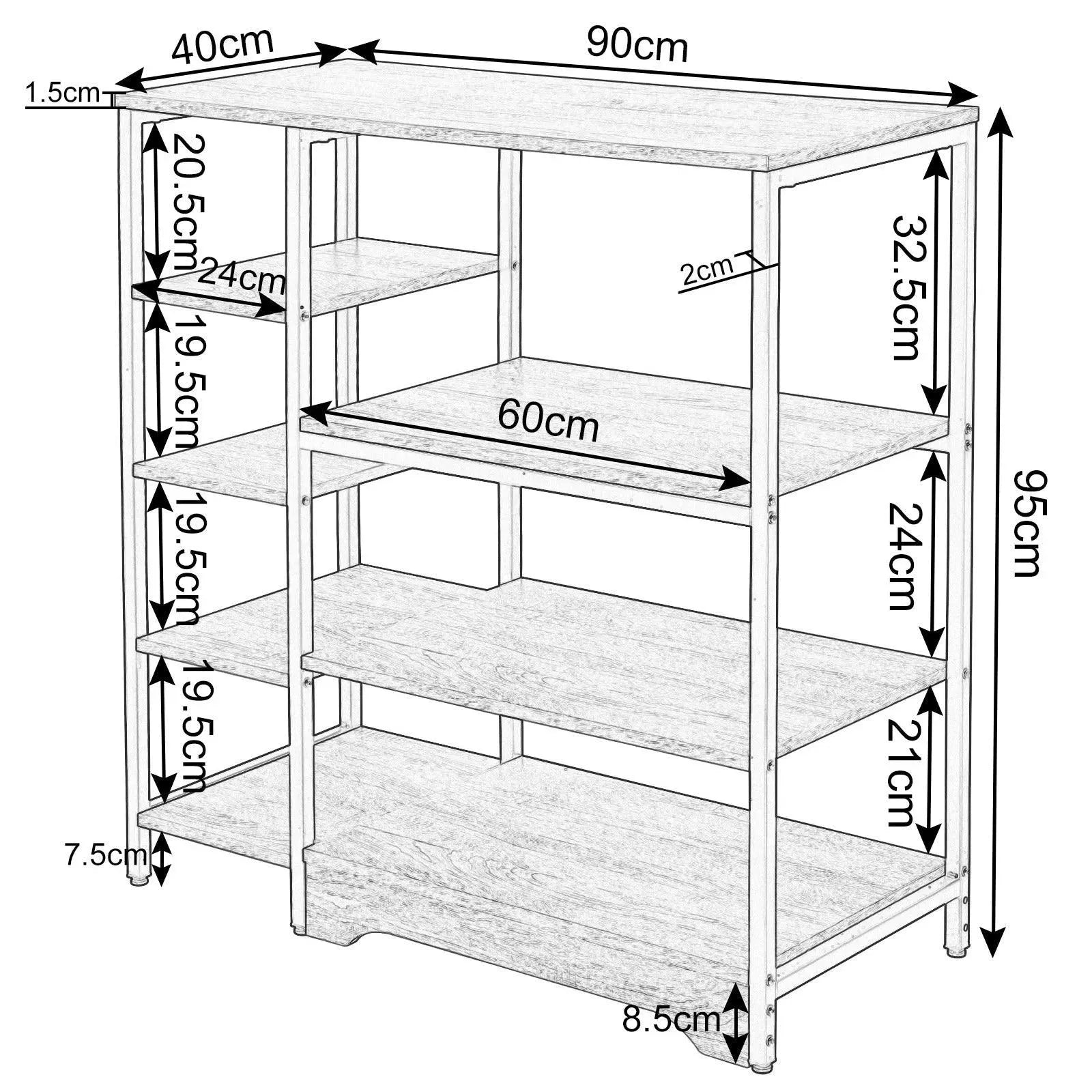 Feronza™ Keukenrek met Magnetronhouder en Multifunctionele Planken 90x40x95 cm - Feronza