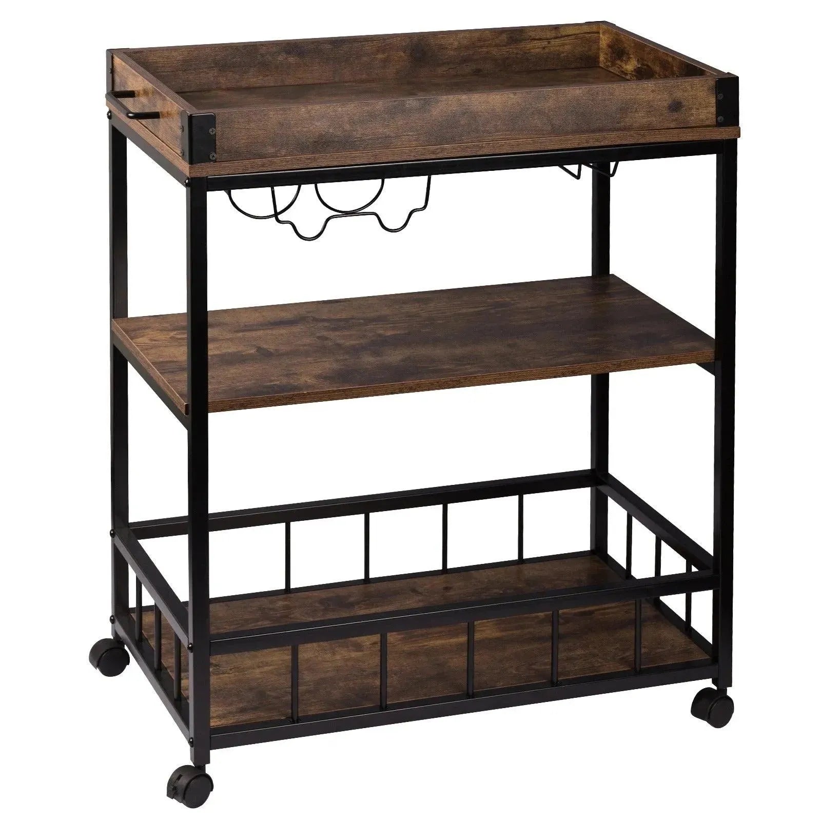 Feronza™ Keukentrolley Bakkersrek met Wielen, Wijnrek & Glashouder - Verwijderbare Keuken Organizer met Keukenplank - Feronza