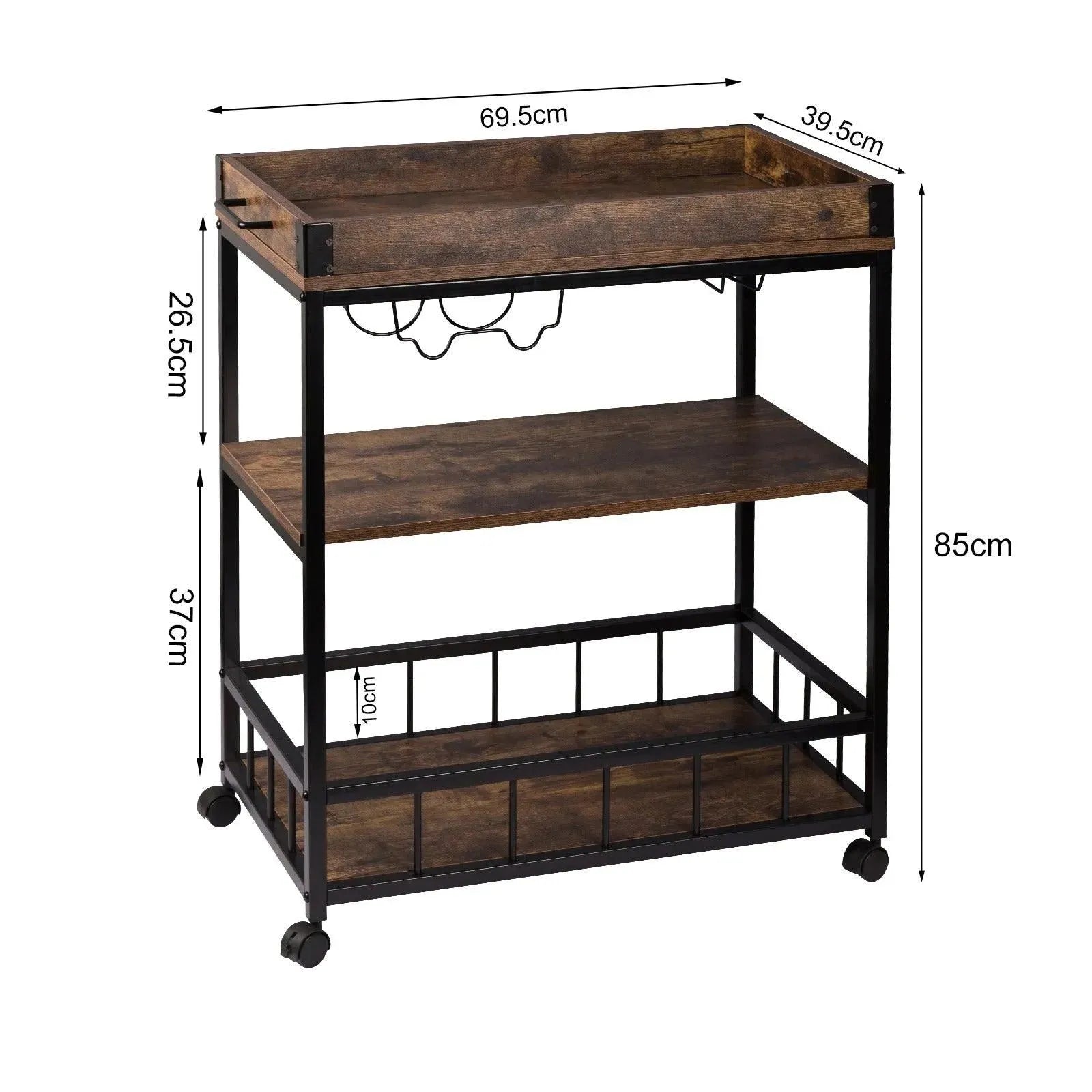 Feronza™ Keukentrolley Bakkersrek met Wielen, Wijnrek & Glashouder - Verwijderbare Keuken Organizer met Keukenplank - Feronza