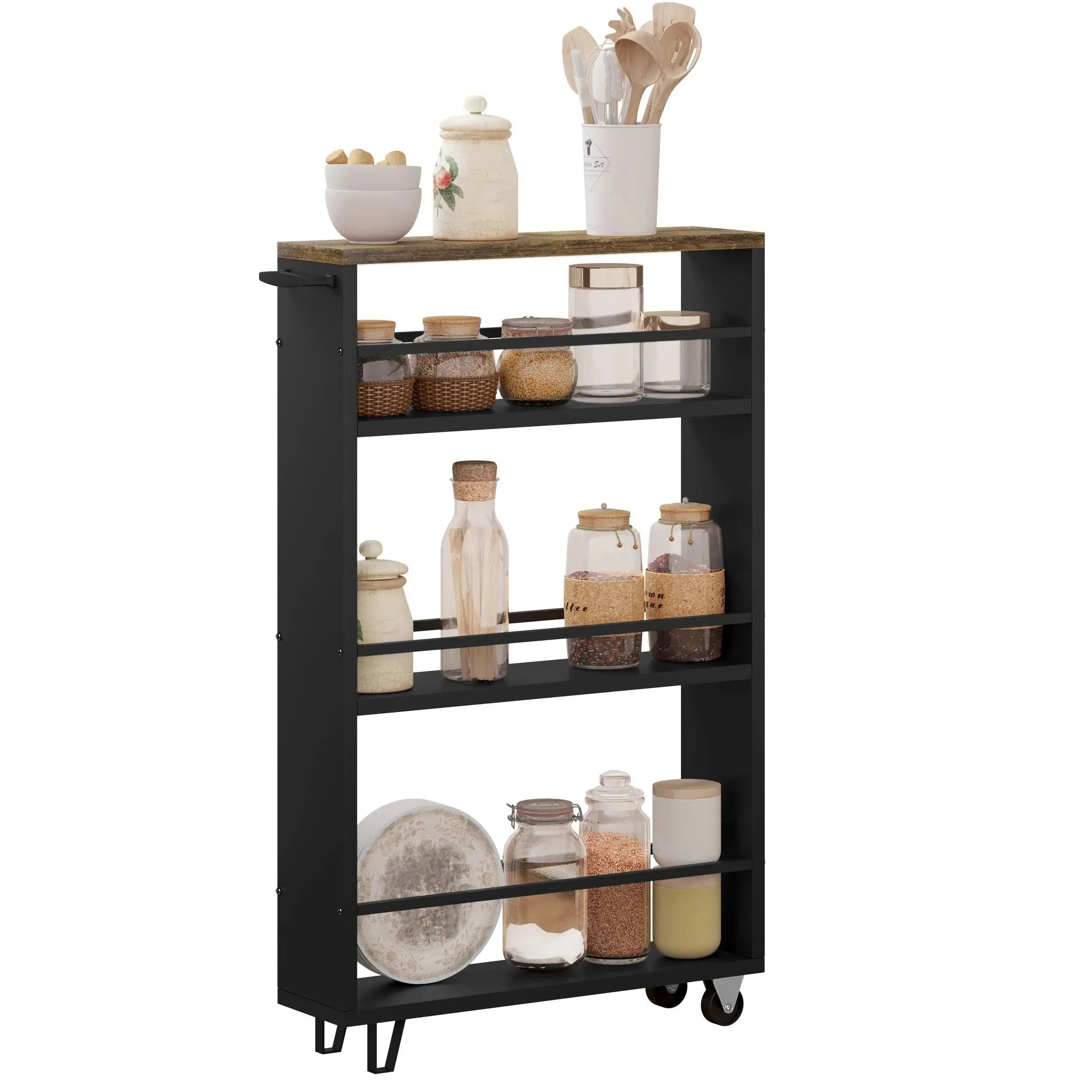 Feronza™ Keukentrolley met 3-laags Rek – Serveerwagen met Wielen en Opbergbak voor Keuken, Kantoor & Huis - Feronza