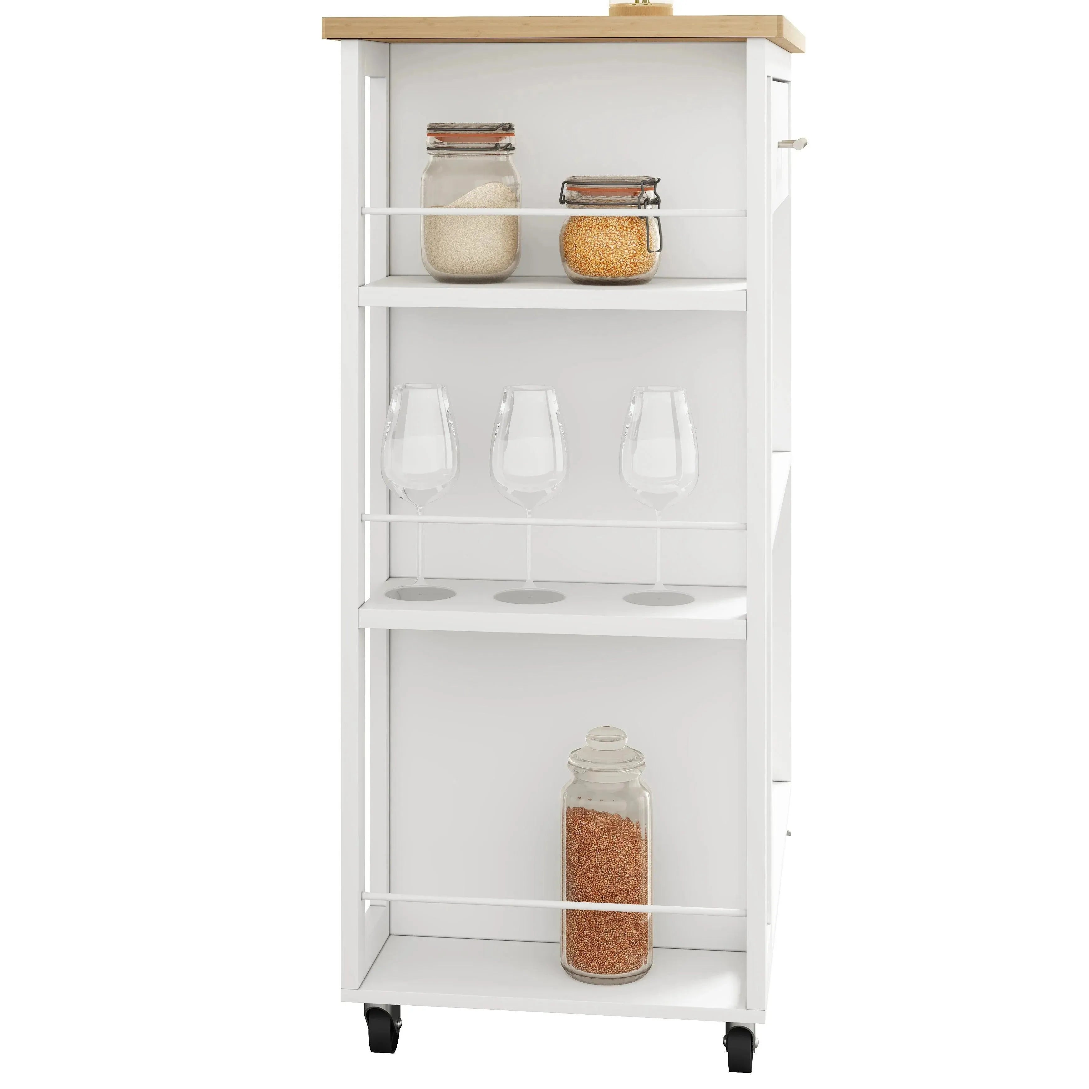 Feronza™ Keukentrolley met Werkblad, Wielen & Lade - Mobiele Opbergrek met Open Planken en Remmen - Feronza