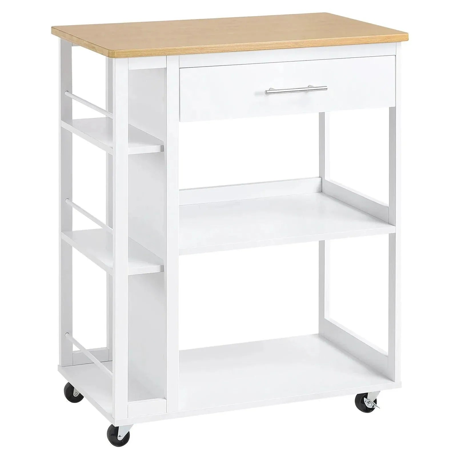 Feronza™ Keukentrolley met Werkblad, Wielen & Lade - Mobiele Opbergrek met Open Planken en Remmen - Feronza