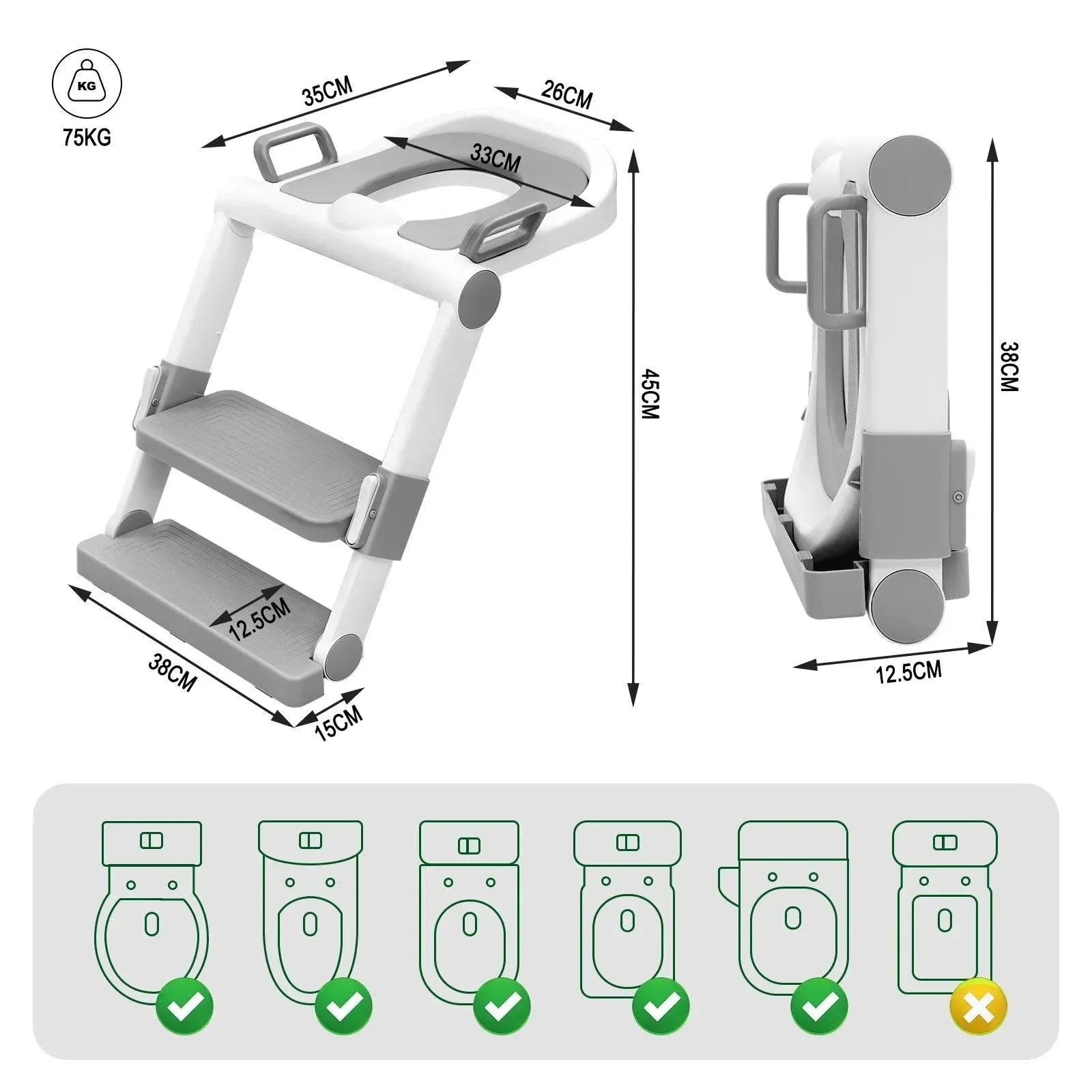 Feronza™ Kinder Toiletbril met Trap - Vouwbaar, Hoogte Verstelbaar, met Handgrepen en Zitkussen - Feronza