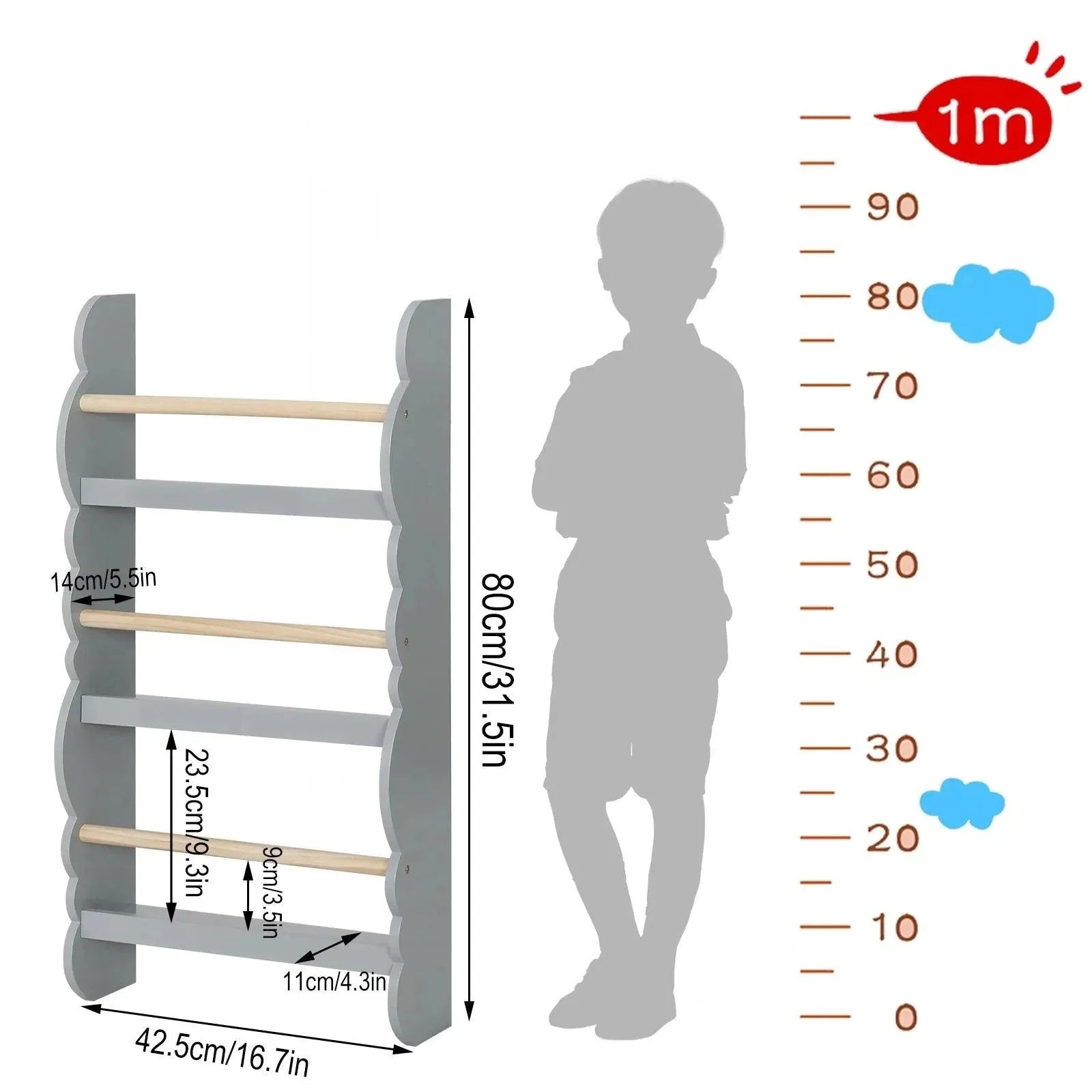 Feronza™ Kinderboekenkast Wandplank met 4 Planken voor Boeken en Tijdschriften opslag - Feronza